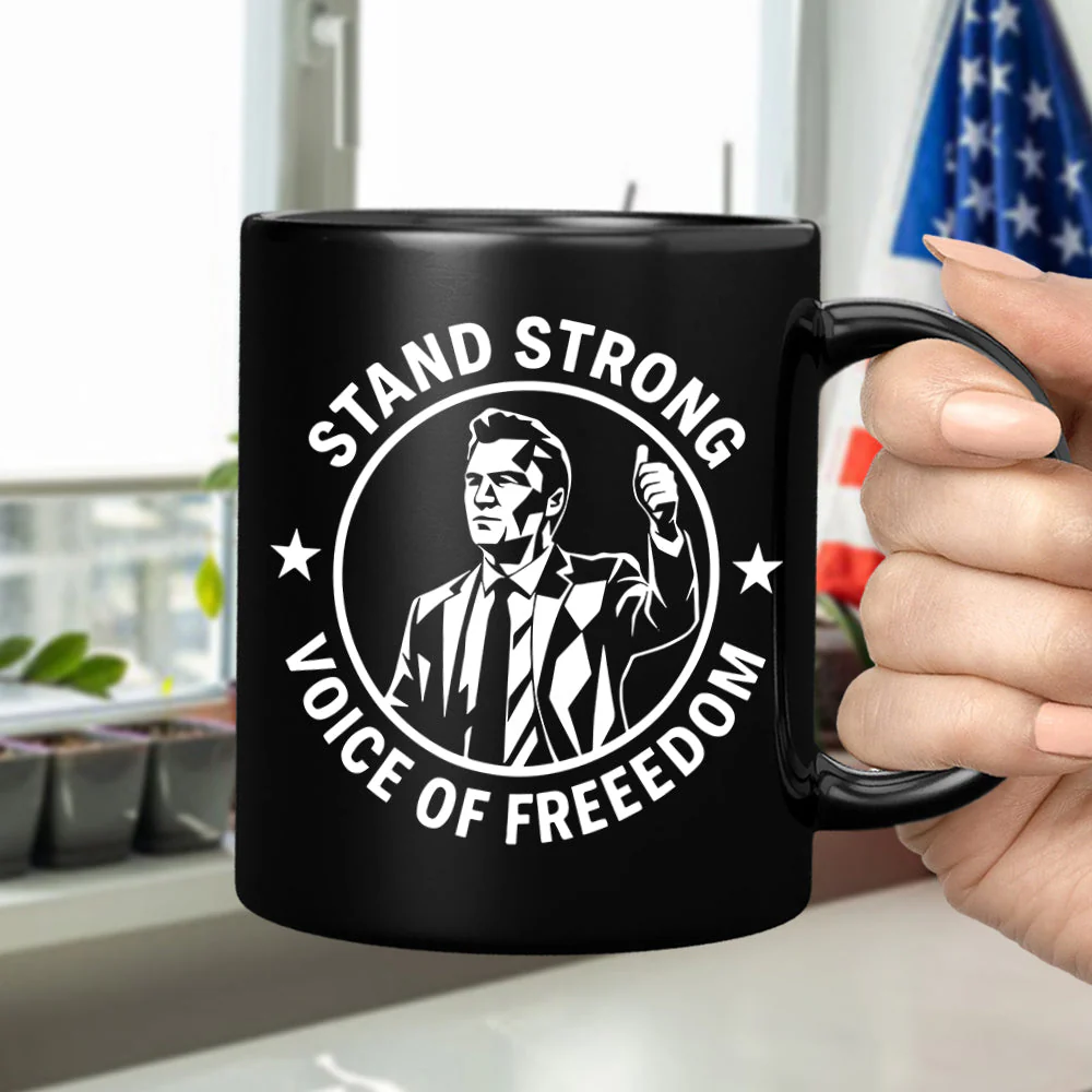 Stand Strong Charlie Kirk - Voice Of Freedom Memorial Black Mug LM32 65535 - Image 4