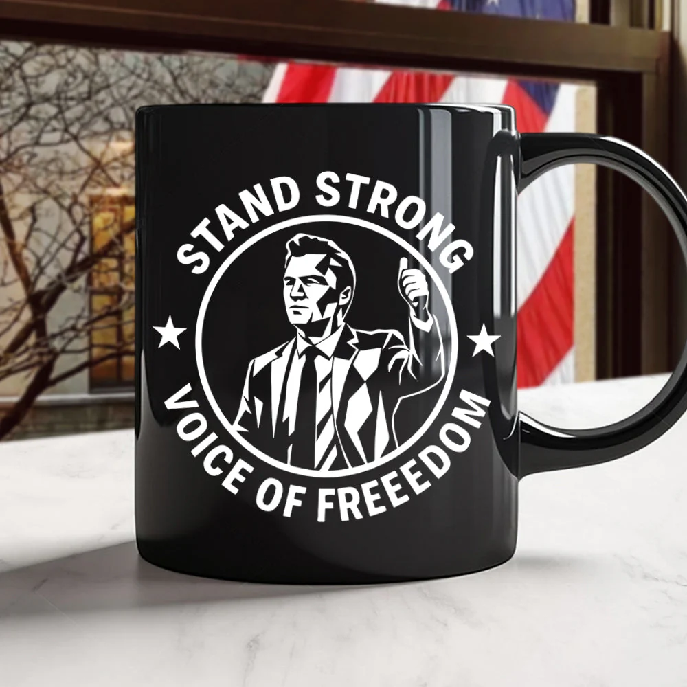 Stand Strong Charlie Kirk - Voice Of Freedom Memorial Black Mug LM32 65535 - Image 6