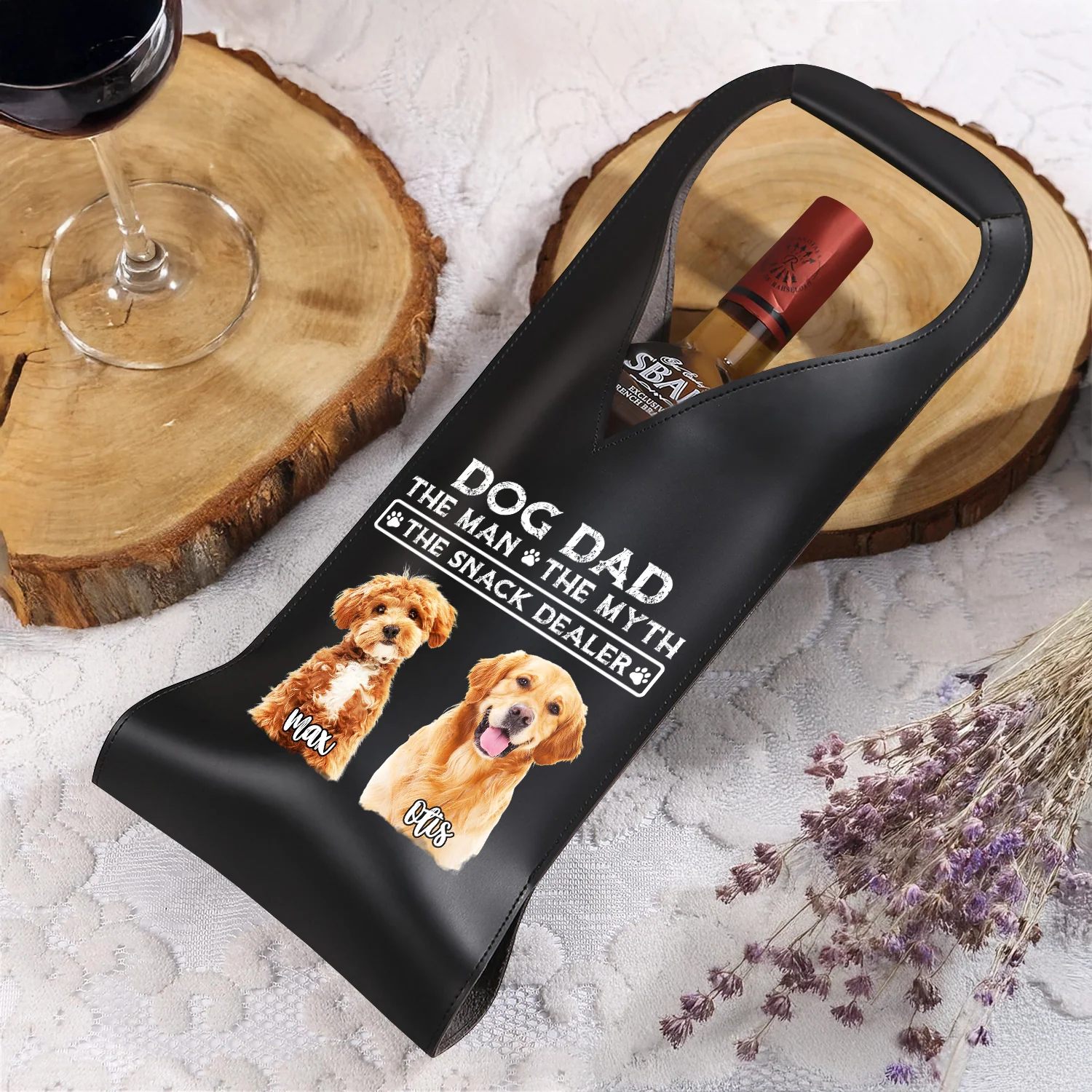 The Man The Myth The Snack Dealer Custom Photo Dog Dad Leather Wine Bag LM32 893875 - Image 3