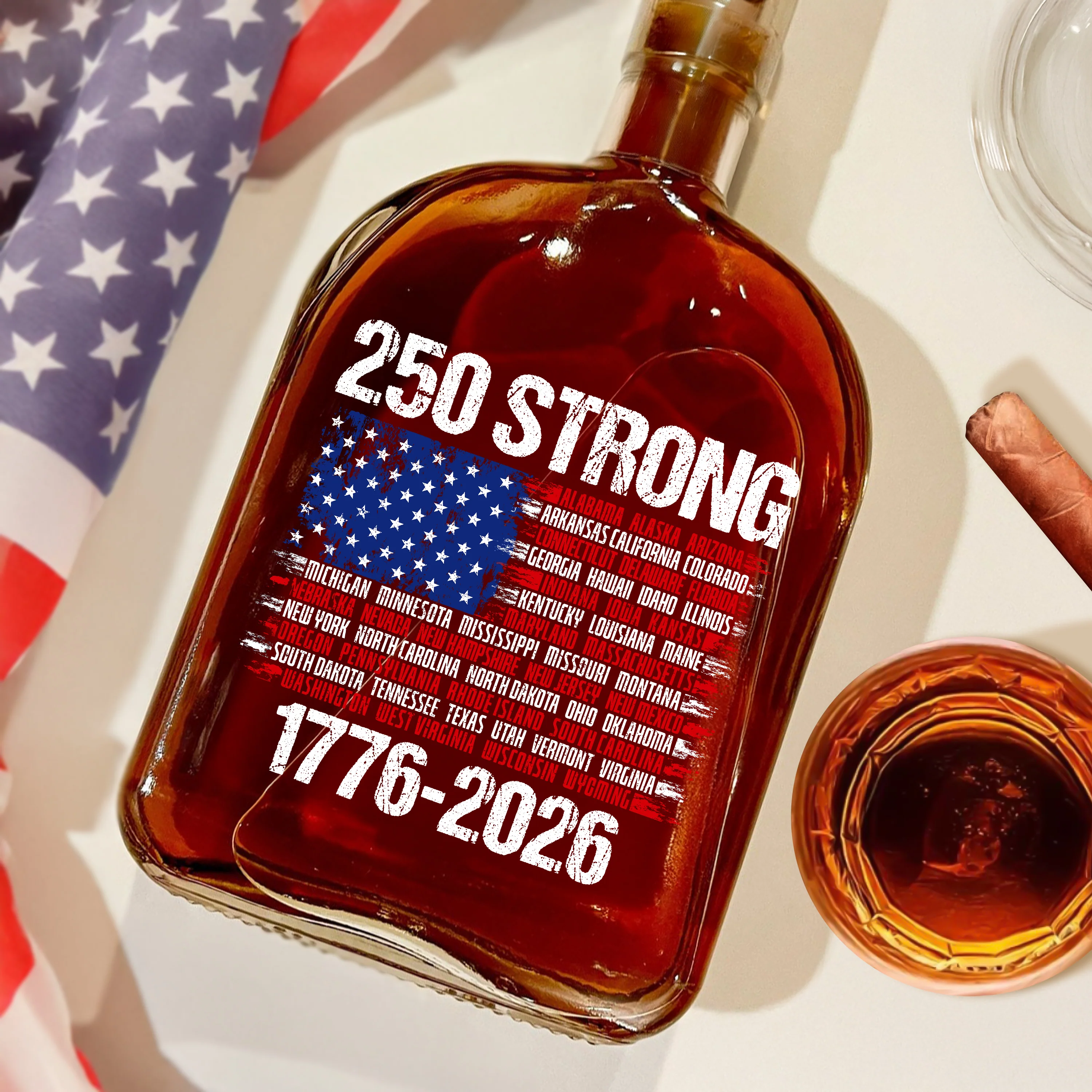 USA 250 Strong Flag American States Patriotic Whiskey Bottle LM32 895245 - Image 2