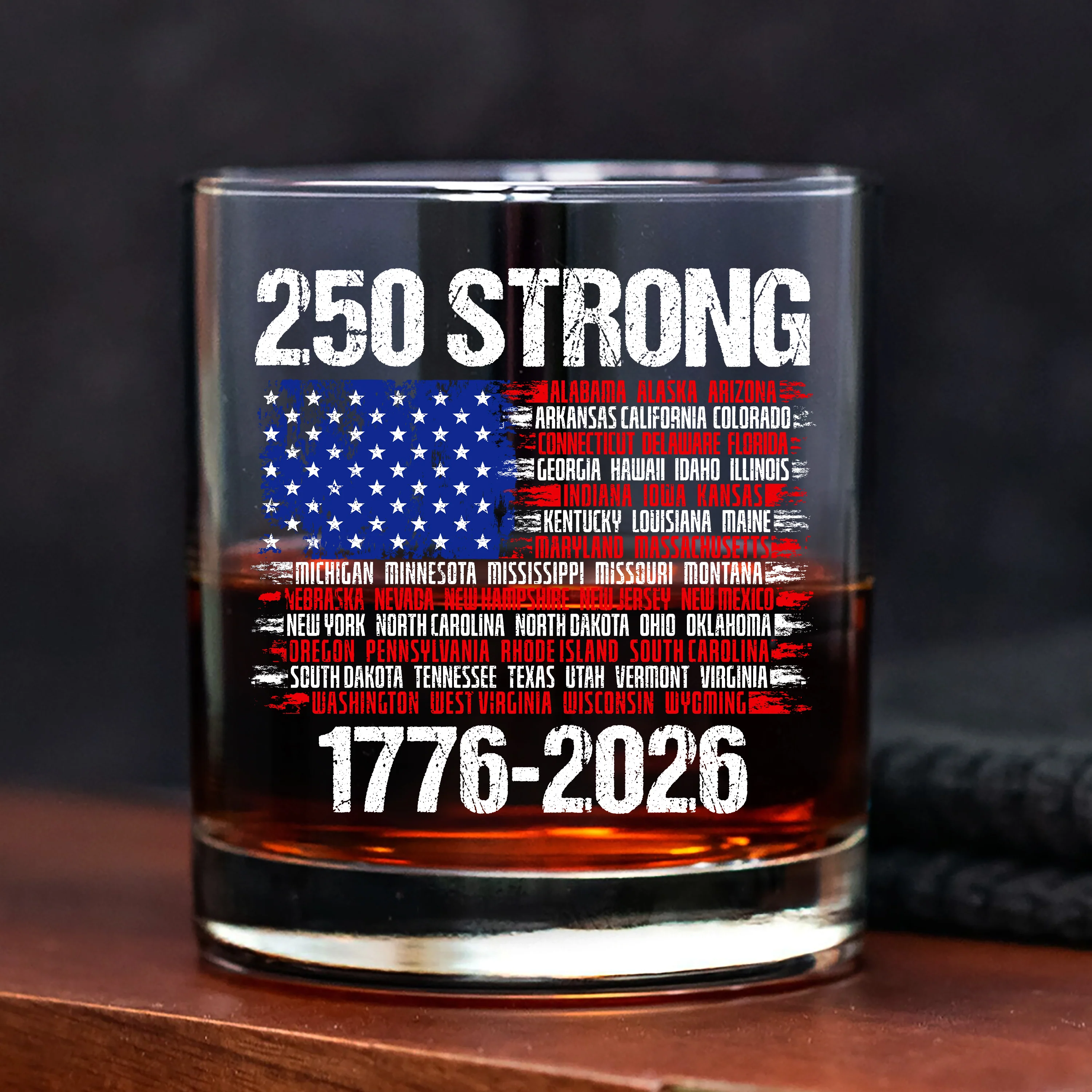 USA 250 Strong Flag American States Patriotic Whiskey Glass LM32 895337 - Image 2