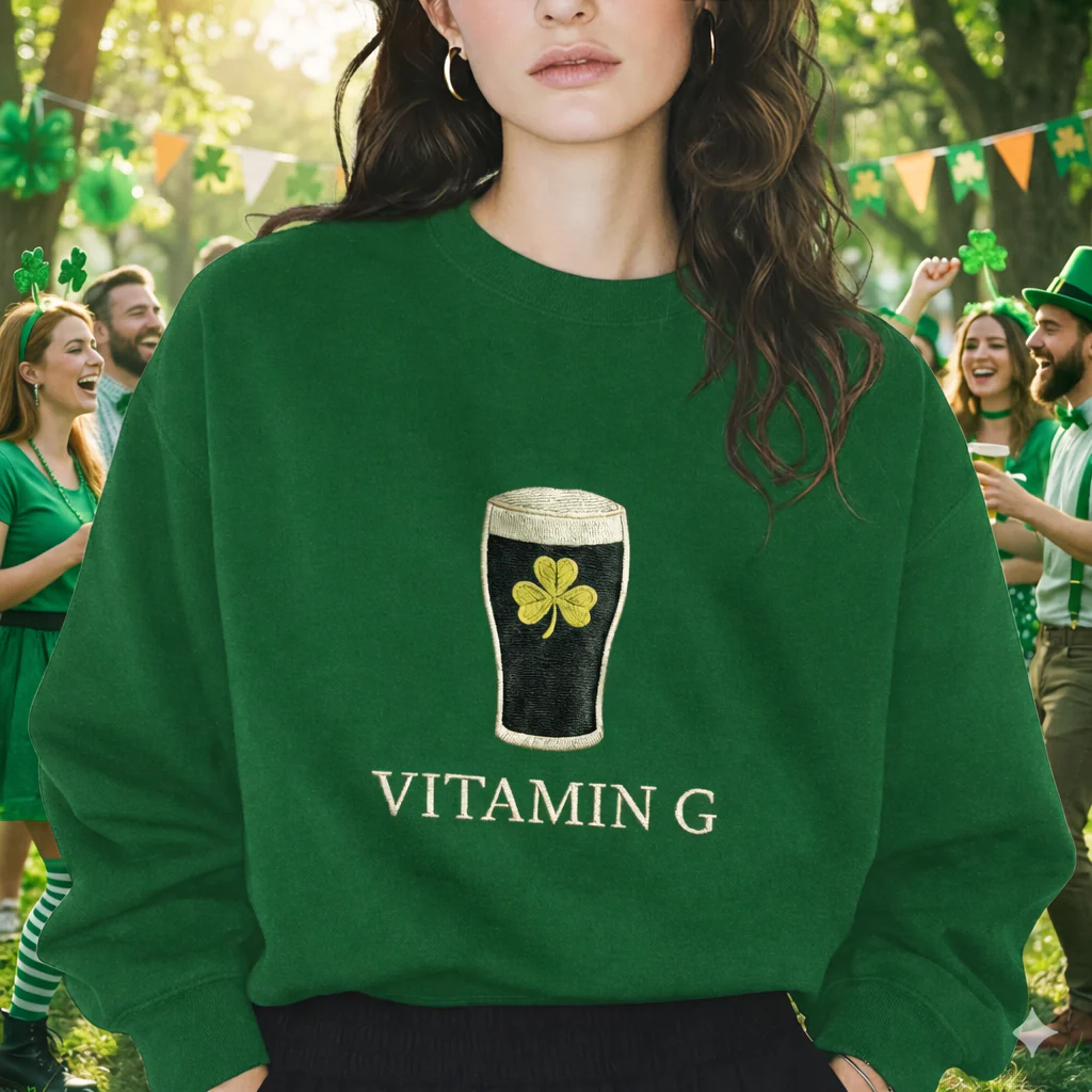 Vitamin G Embroidered Effect Funny Irish Beer Patrick's Day Shirt LM32 899199 - Image 3