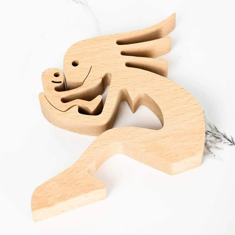 Mom And Children Wood Sculpture T286 HN590 - Image 3
