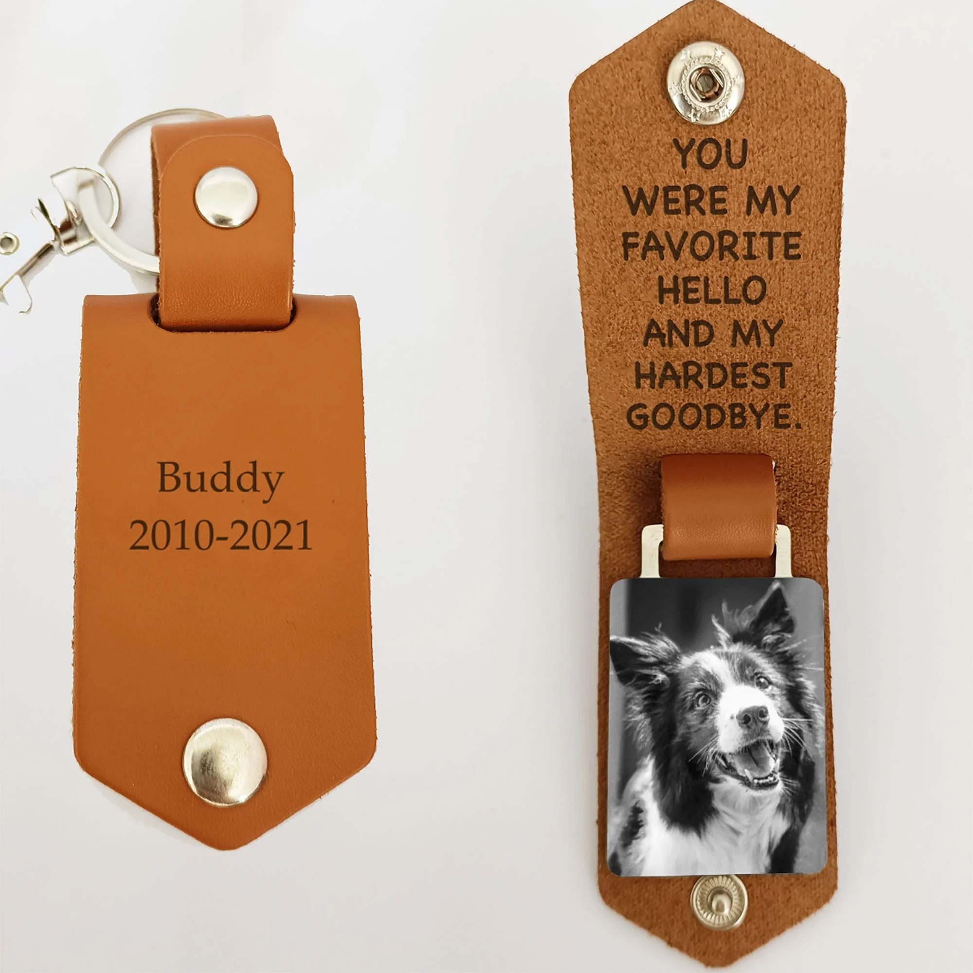 My Favorite Hello And Hardest Goodbye Dog Pet Memorial Vintage Leather Photo Keychain C249 - Image 5