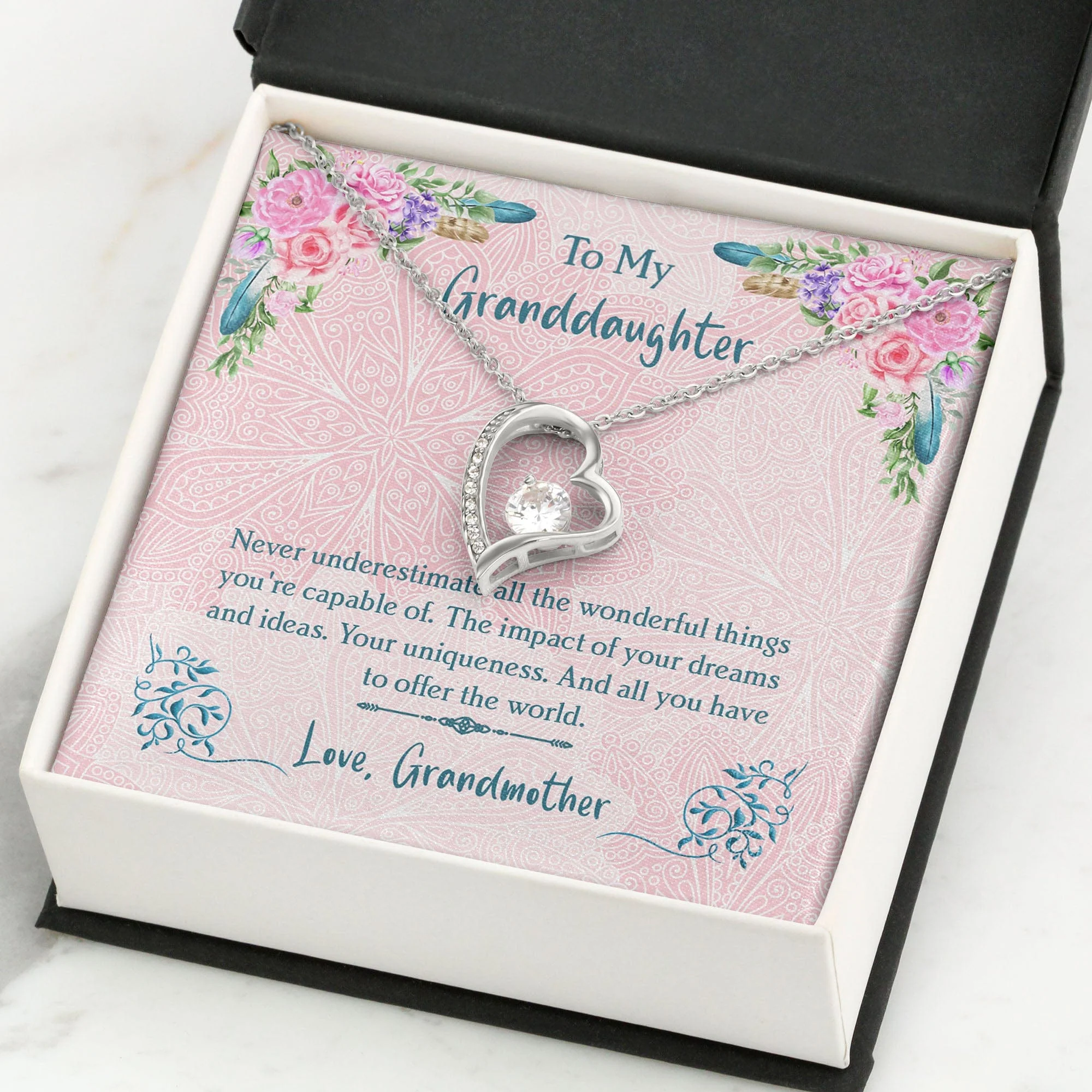 Never Underestimate Personalized Graduation Message Card Necklace C260 - Image 3