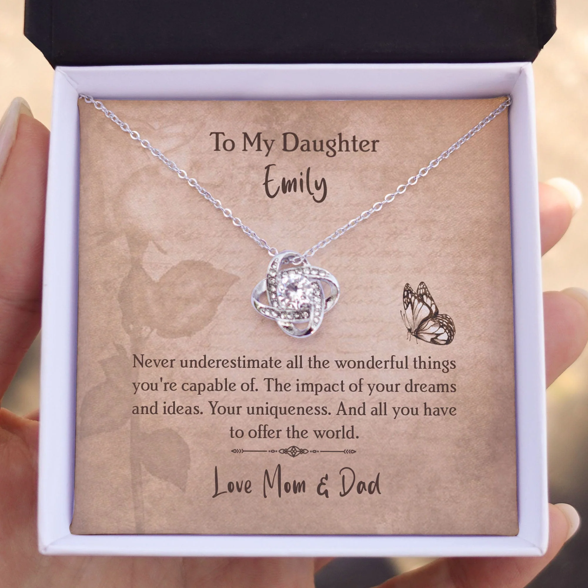 Never Underestimate Personalized Graduation Message Card Necklace C260 - Image 5