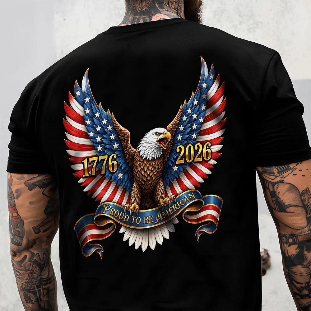 250th Anniversary Proud To Be American 1776-2026 Patriotic Eagle Back Dark Shirt CH07 911690 - Image 2