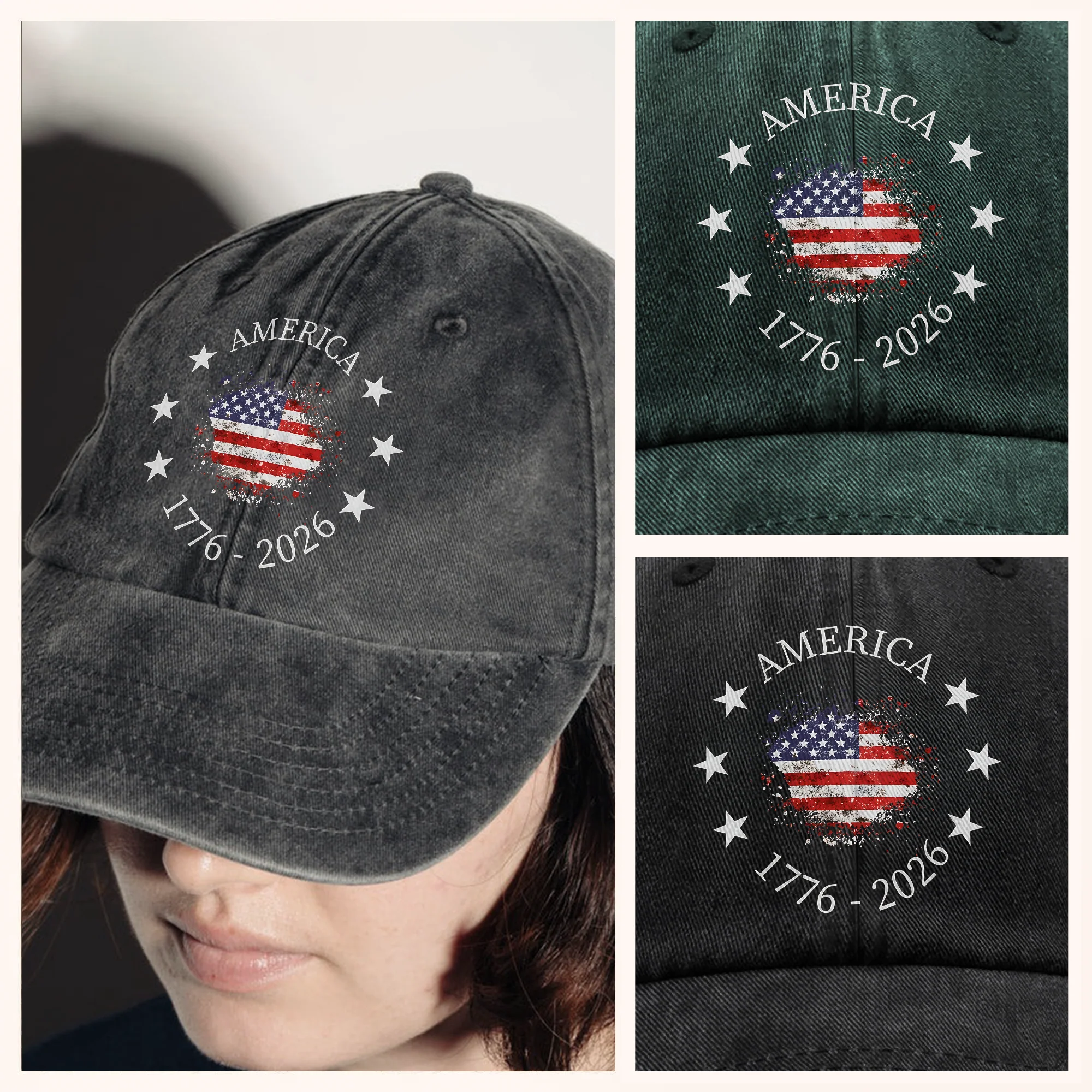 America 1776-2026 250 Years Anniversary Vintage Washed Denim Baseball Cap LM32 899465 - Image 4