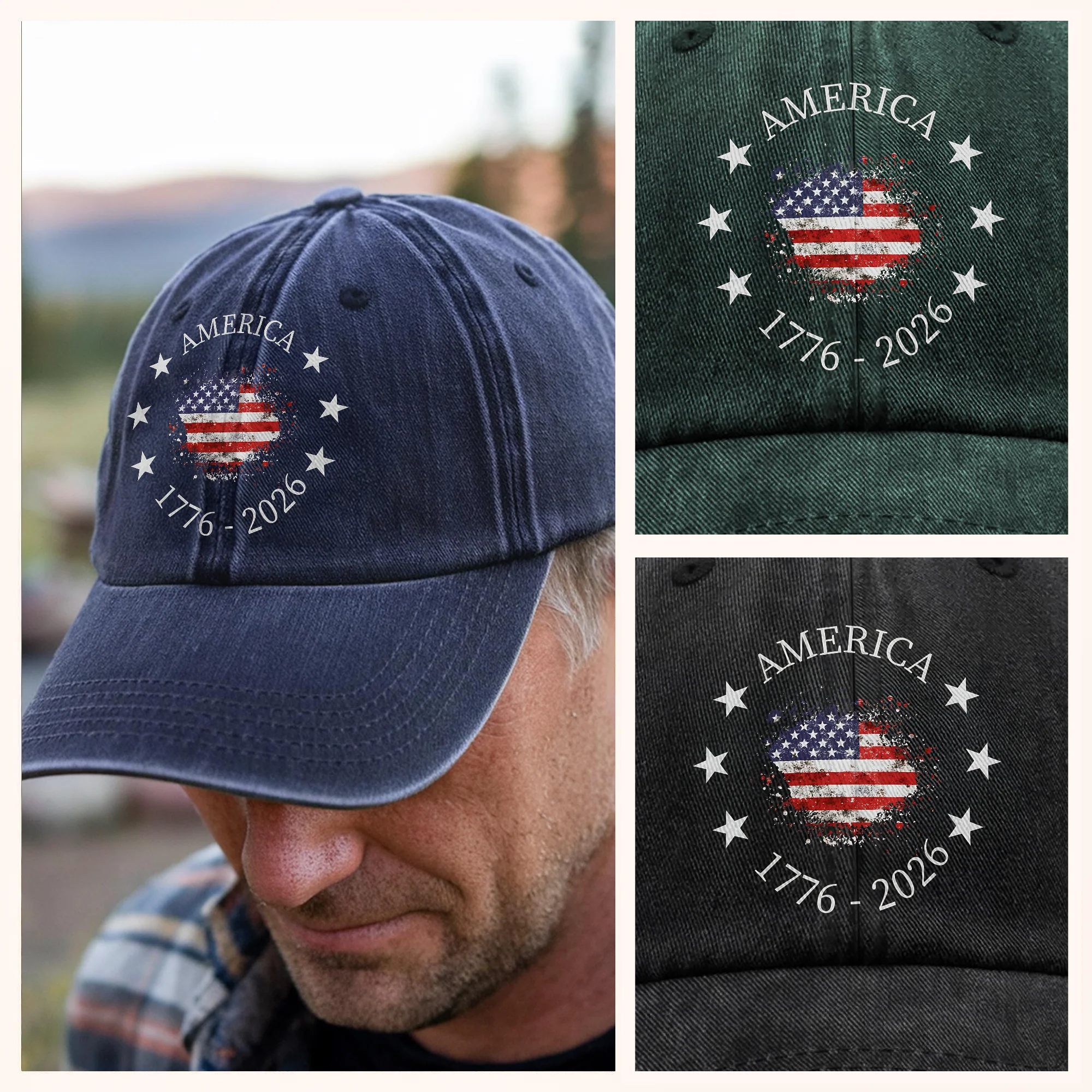 America 1776-2026 250 Years Anniversary Vintage Washed Denim Baseball Cap LM32 899465 - Image 5