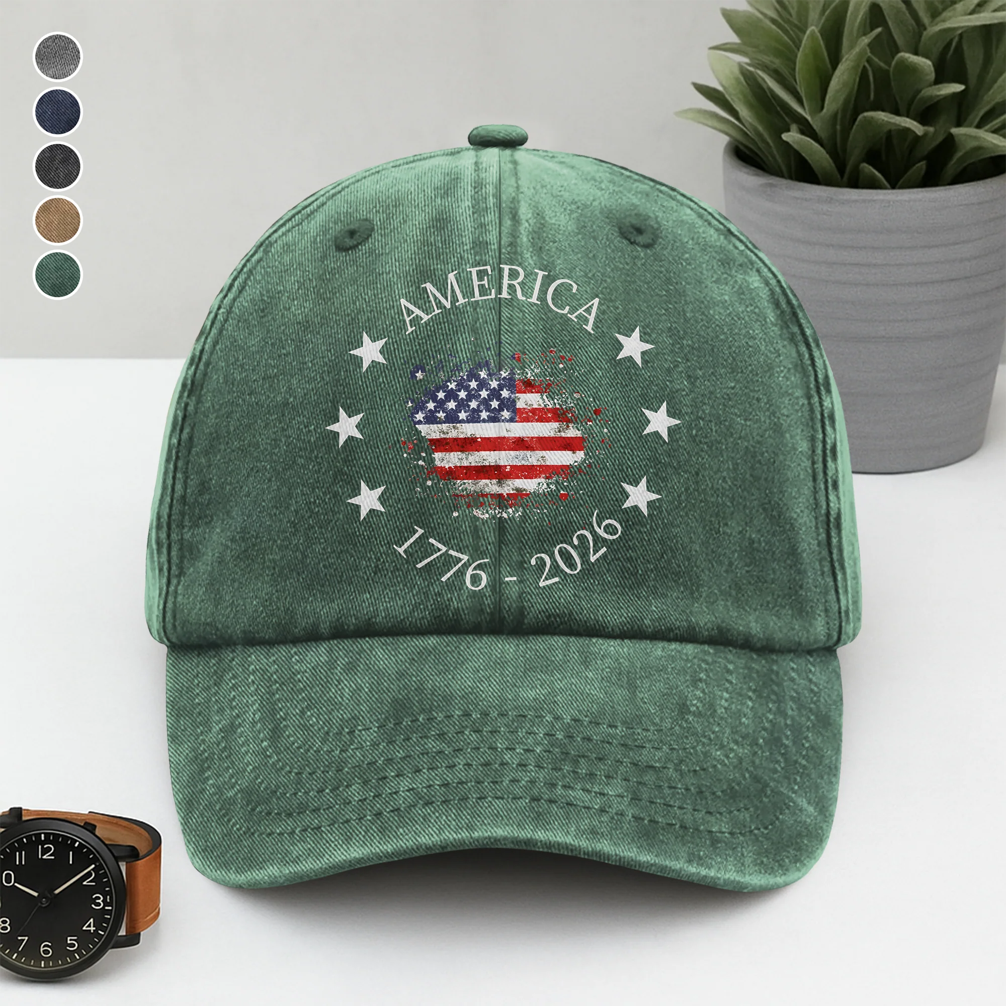 America 1776-2026 250 Years Anniversary Vintage Washed Denim Baseball Cap LM32 899465 - Image 7