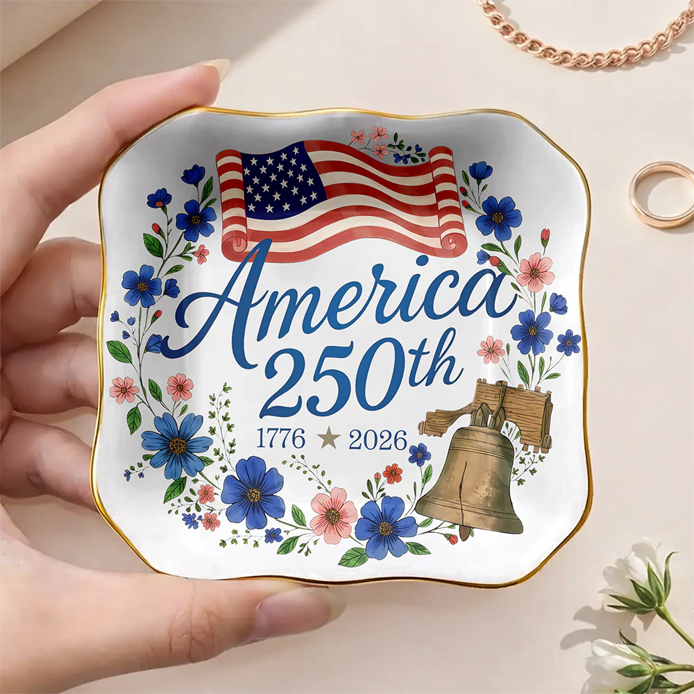 America 250th Anniversary 1776–2026 Floral Ring Dish – Patriotic Jewelry Tray Gift LM32 899509 - Image 3