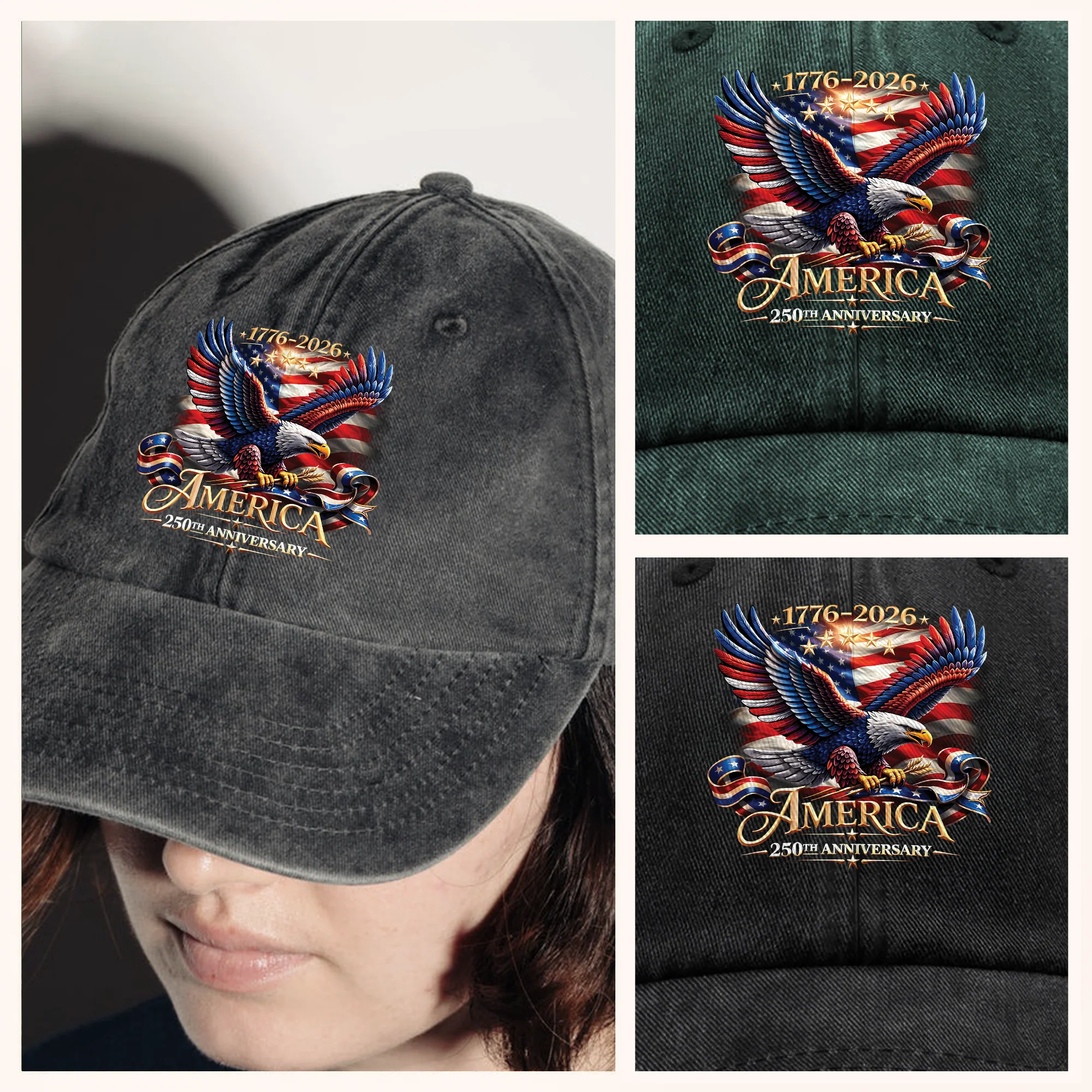 America 250th Anniversary 1776-2026 Patriotic Washed Denim Baseball Cap HA75 920850 - Image 3