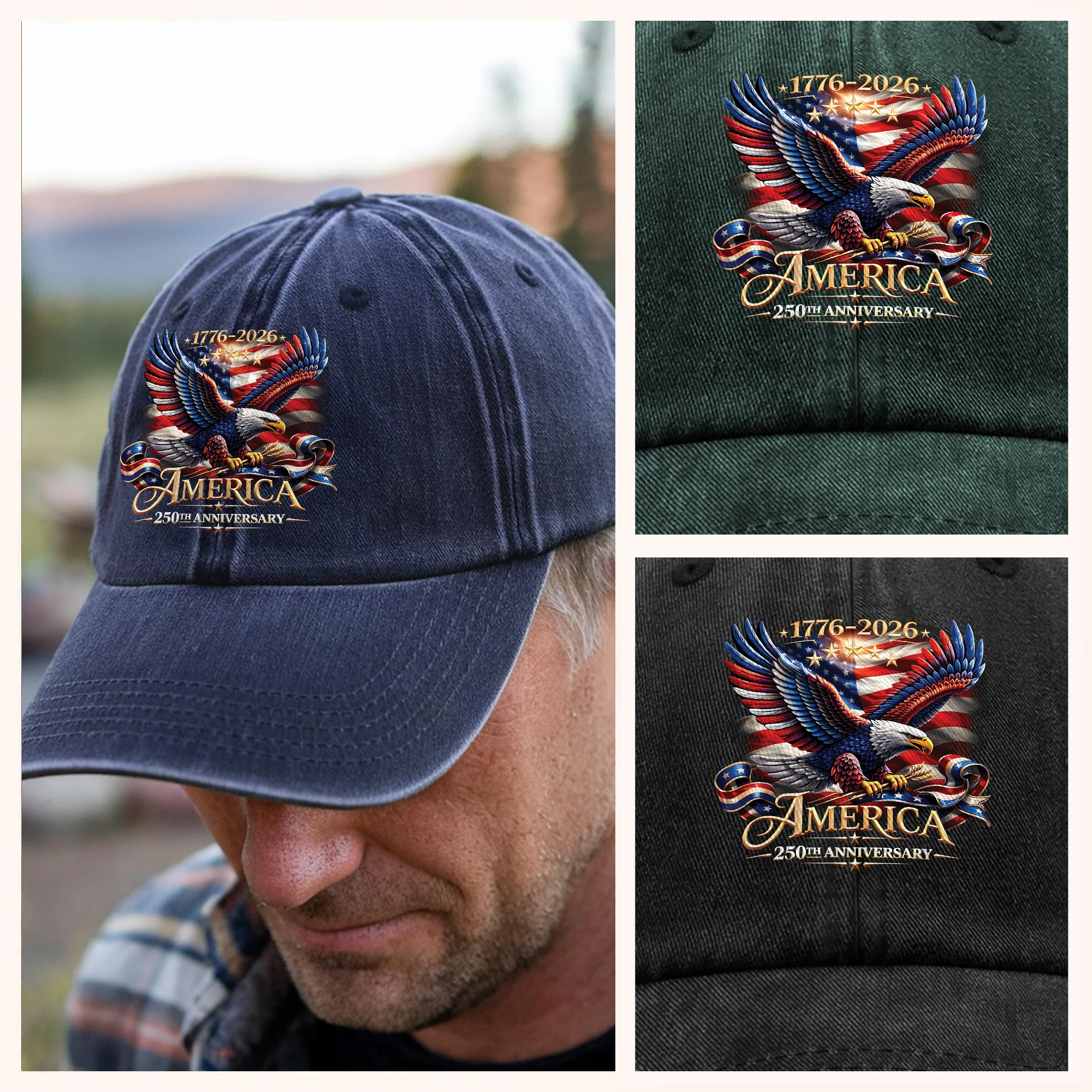 America 250th Anniversary 1776-2026 Patriotic Washed Denim Baseball Cap HA75 920850 - Image 4