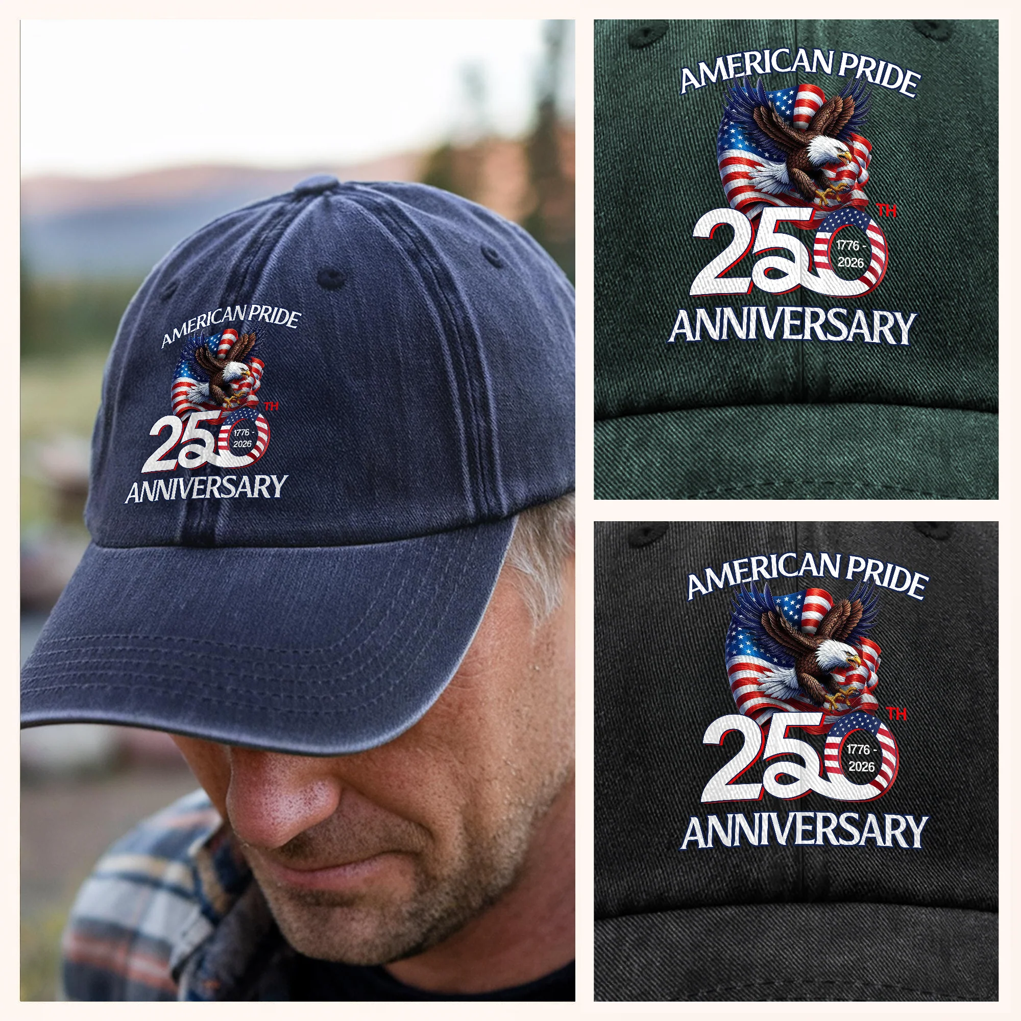 American Pride Patriotic 250th Anniversary Eagle 1776–2026 Baseball Cap HA75 920362 - Image 4