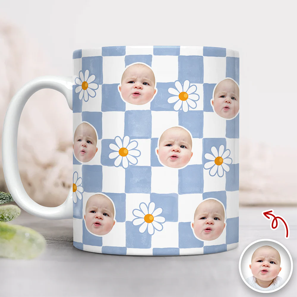 Custom Baby Face Daisy Checkered Print Full Mug - Personalized Gift for Mom & Dad TH10 169943 - Image 4