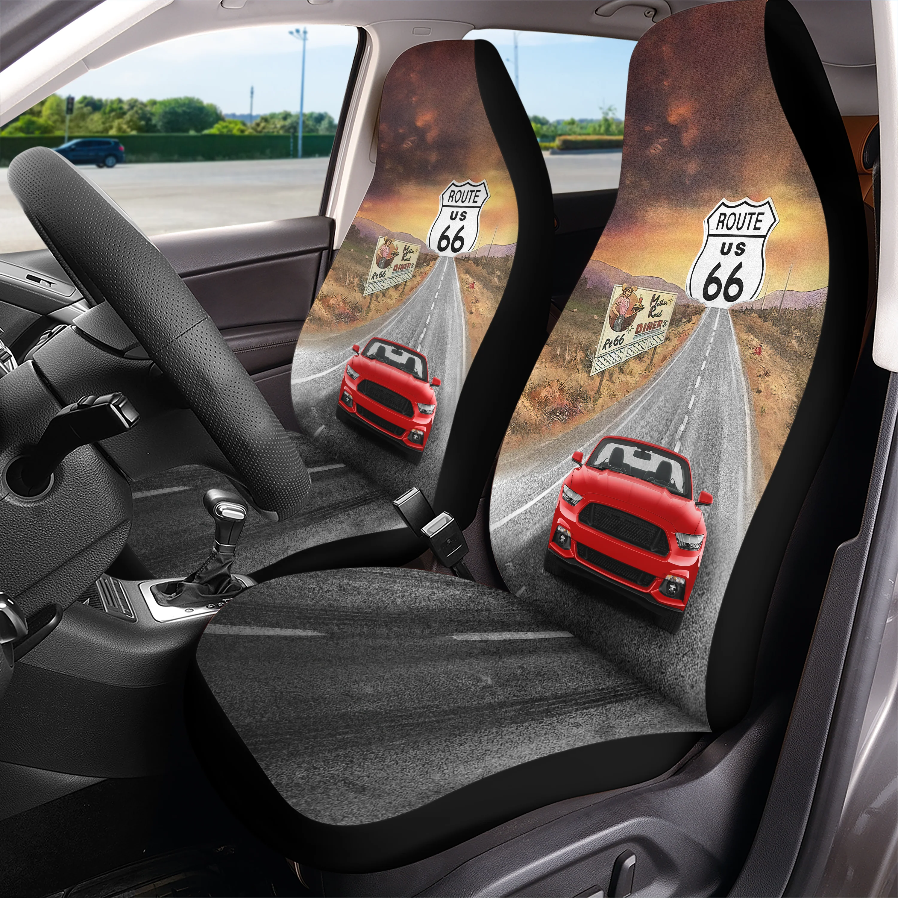 Custom Car Photo Road Route 66 Car Seat Cover - Personalized Gift for Car Lovers HO82 902090 - Image 3