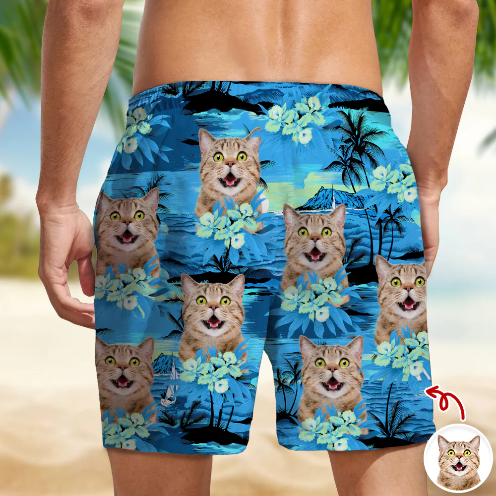 Custom Cat Photo Tropical Summer Pattern Beach Short HO82 902410 - Image 2