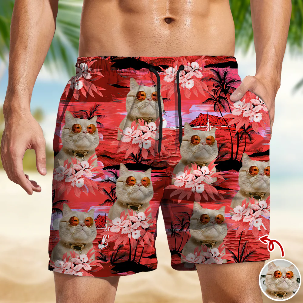 Custom Cat Photo Tropical Summer Pattern Beach Short HO82 902410 - Image 4