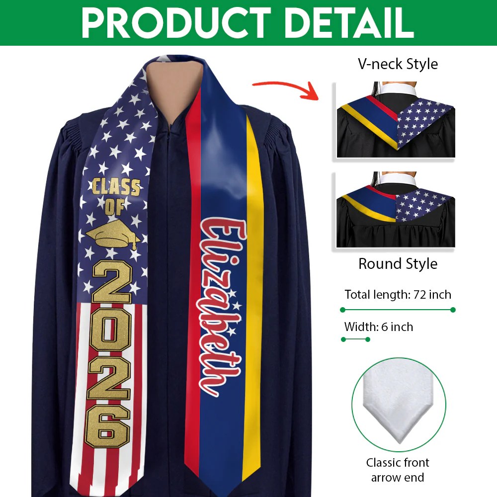Custom Country Flag Class of 2026 Graduation Stoles HA75 898890 - Image 5