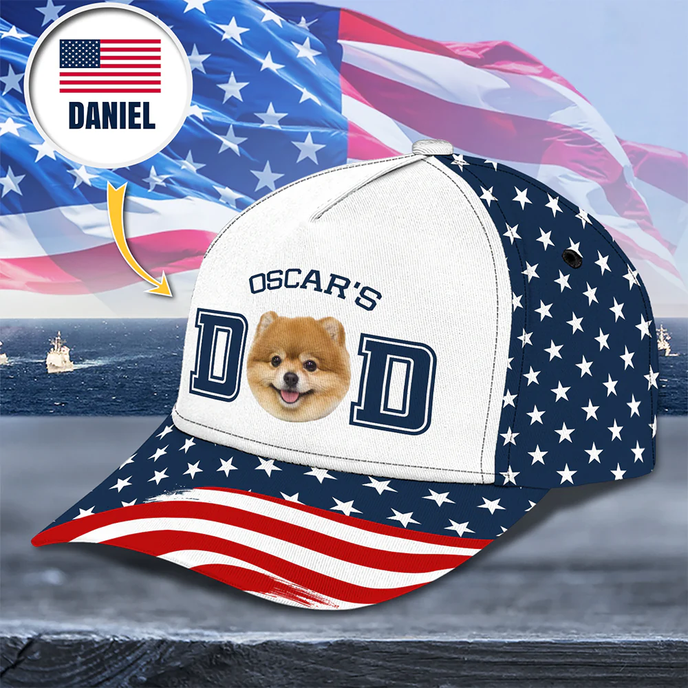Custom Dog Cat Photo Dad America Flag Classic Cap Father's Day Gift HA75 921412 - Image 4
