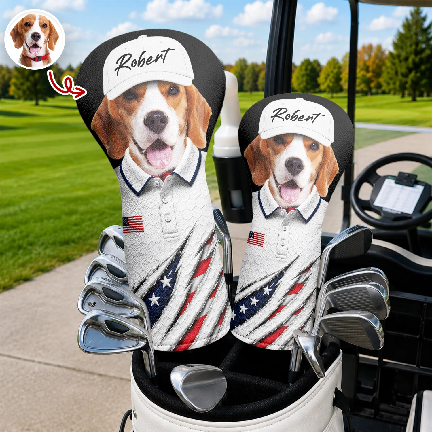 Custom Dog Cat Photo Golf Ball Pattern With America Flag Golf Head Cover HO82 902376 - Image 3