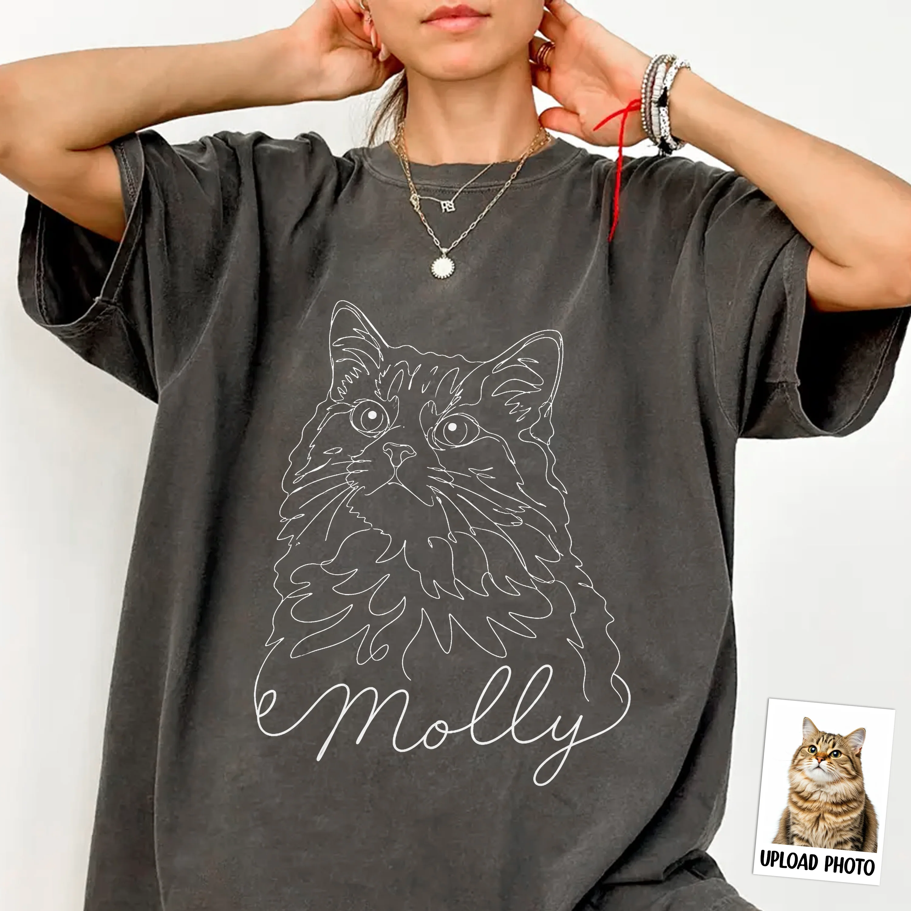 Custom Dog Cat Photo Portrait Line Art Shirt - Personalized Pet Lover Gift CH07 911366 - Image 3