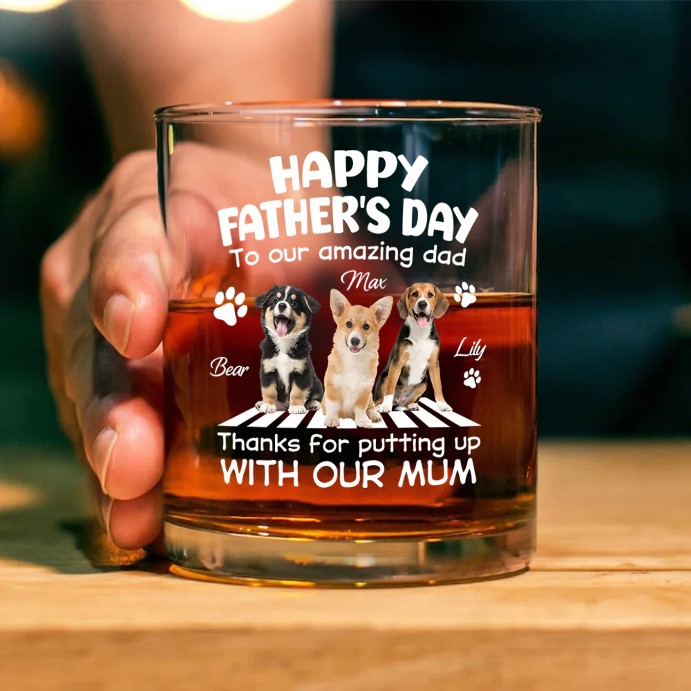 Custom Dog Happy Father’s Day To Our Amazing Dad Whiskey Glass Gift For Dog Dad HO82 902508 - Image 5