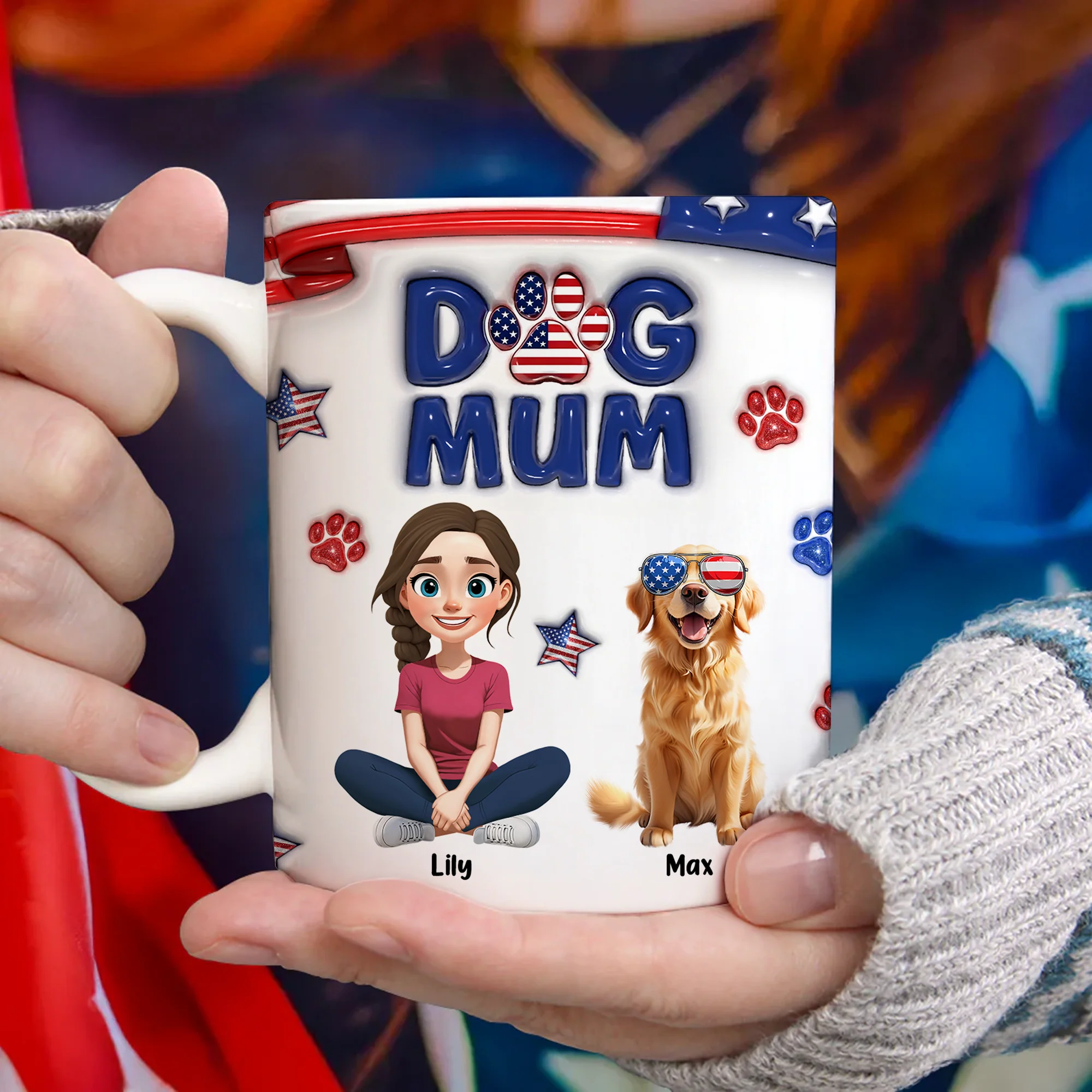 Custom Dog Mom & 3D Dog US Flag Personalized 3D Inflated Effect Printed Mug HA75 920566 - Image 9