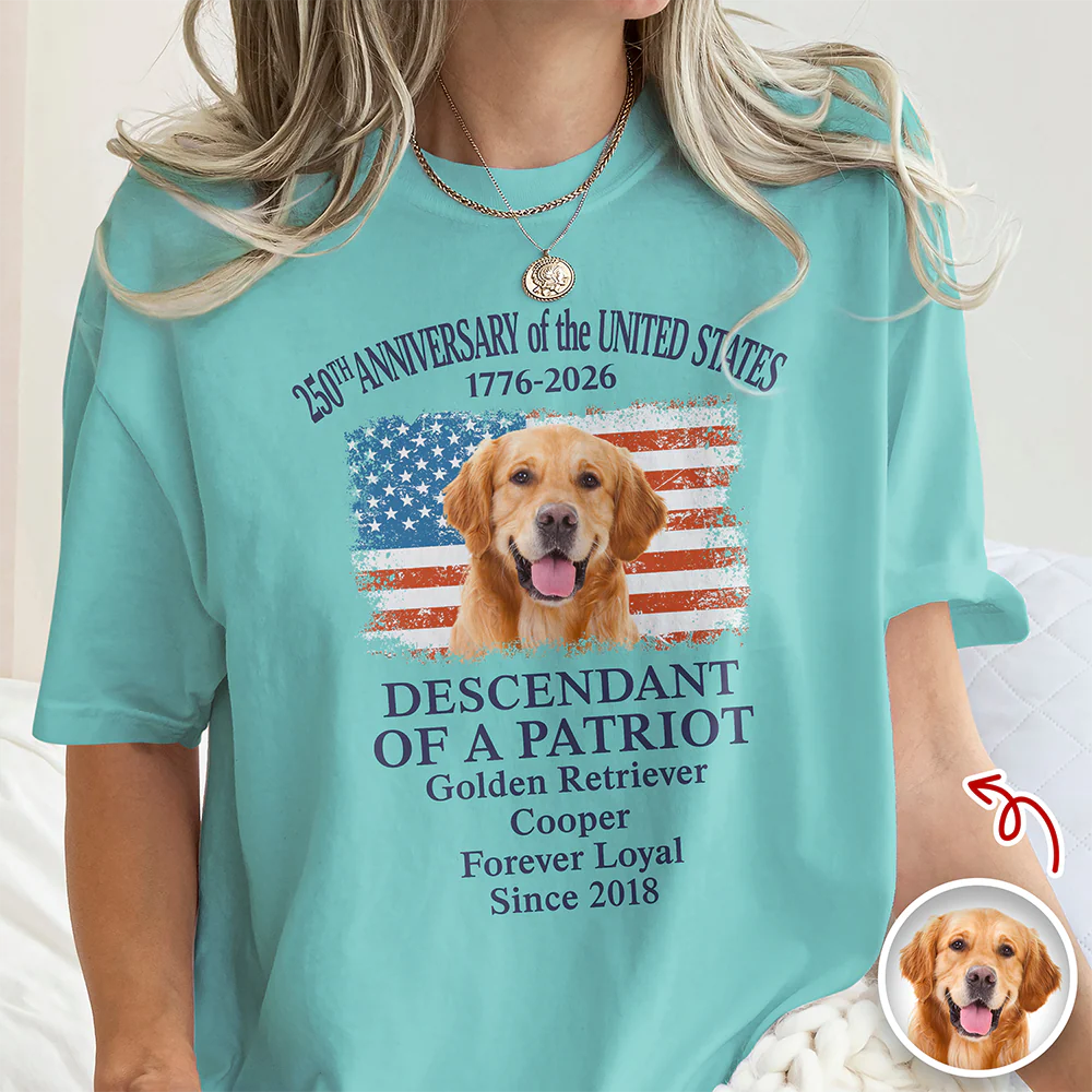 Custom Dog Photo Descendant of a Patriot USA 250th Anniversary 1776–2026 Comfort Shirt TH10 169437 - Image 2