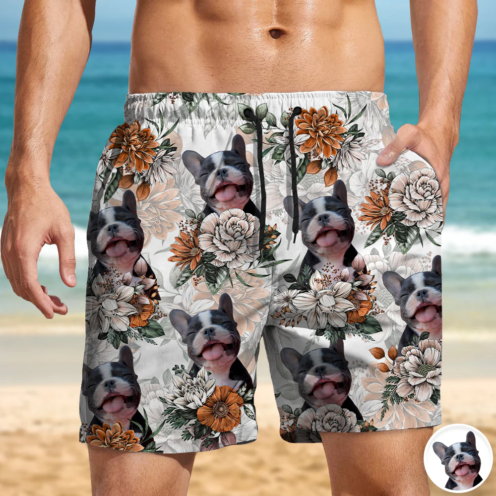 Custom Dog Photo Floral Aloha Pattern Beach Shorts - Gift for Dog Lovers HO82 902414 - Image 6