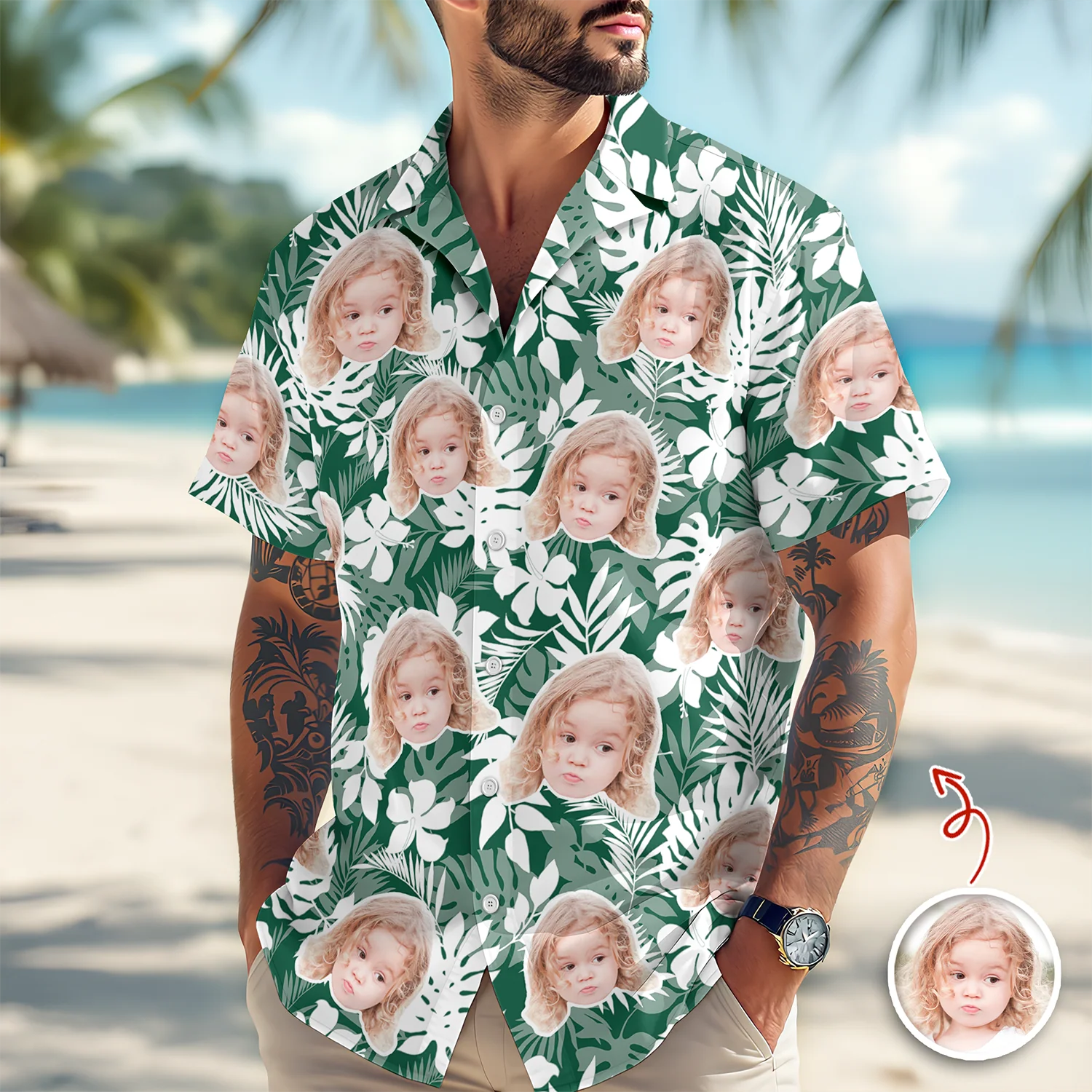 Custom Face Photo Tropical Aloha Hawaii Shirt LM32 669295 - Image 2