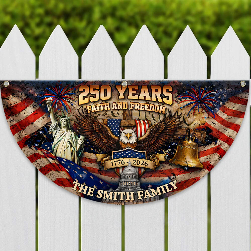 Custom Family Name 250 Years Faith and Freedom 1776–2026 Eagle Non-Pleated Fan Flag LM32 669175 - Image 3