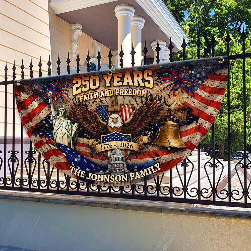 Custom Family Name 250 Years Faith and Freedom 1776–2026 Eagle Non-Pleated Fan Flag LM32 669175 - Image 4