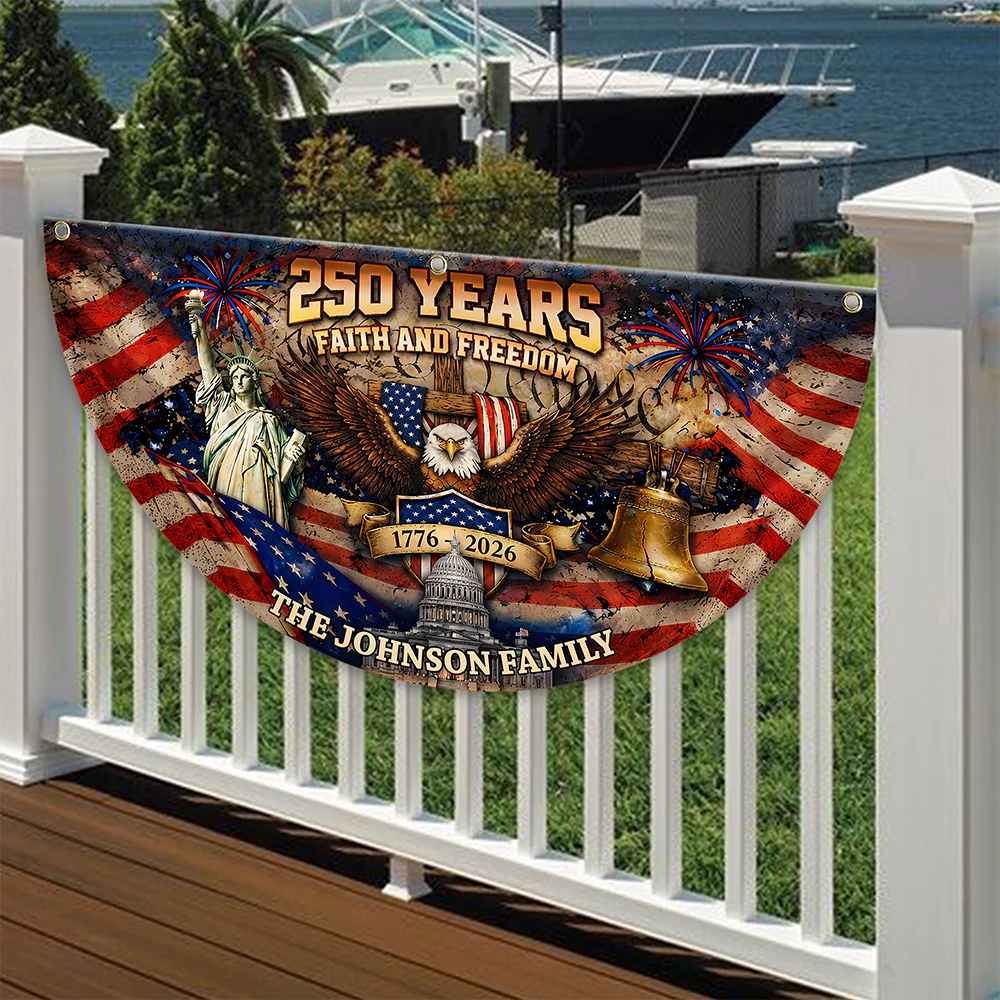 Custom Family Name 250 Years Faith and Freedom 1776–2026 Eagle Non-Pleated Fan Flag LM32 669175 - Image 5