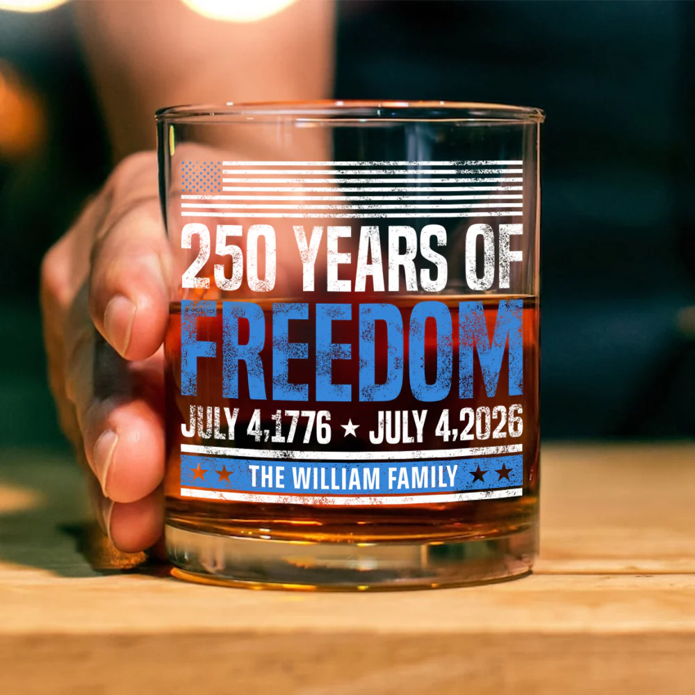 Custom Family Name 250 Years Of Freedom 1776-2026 Print Rock Glass LM32 895313 - Image 2