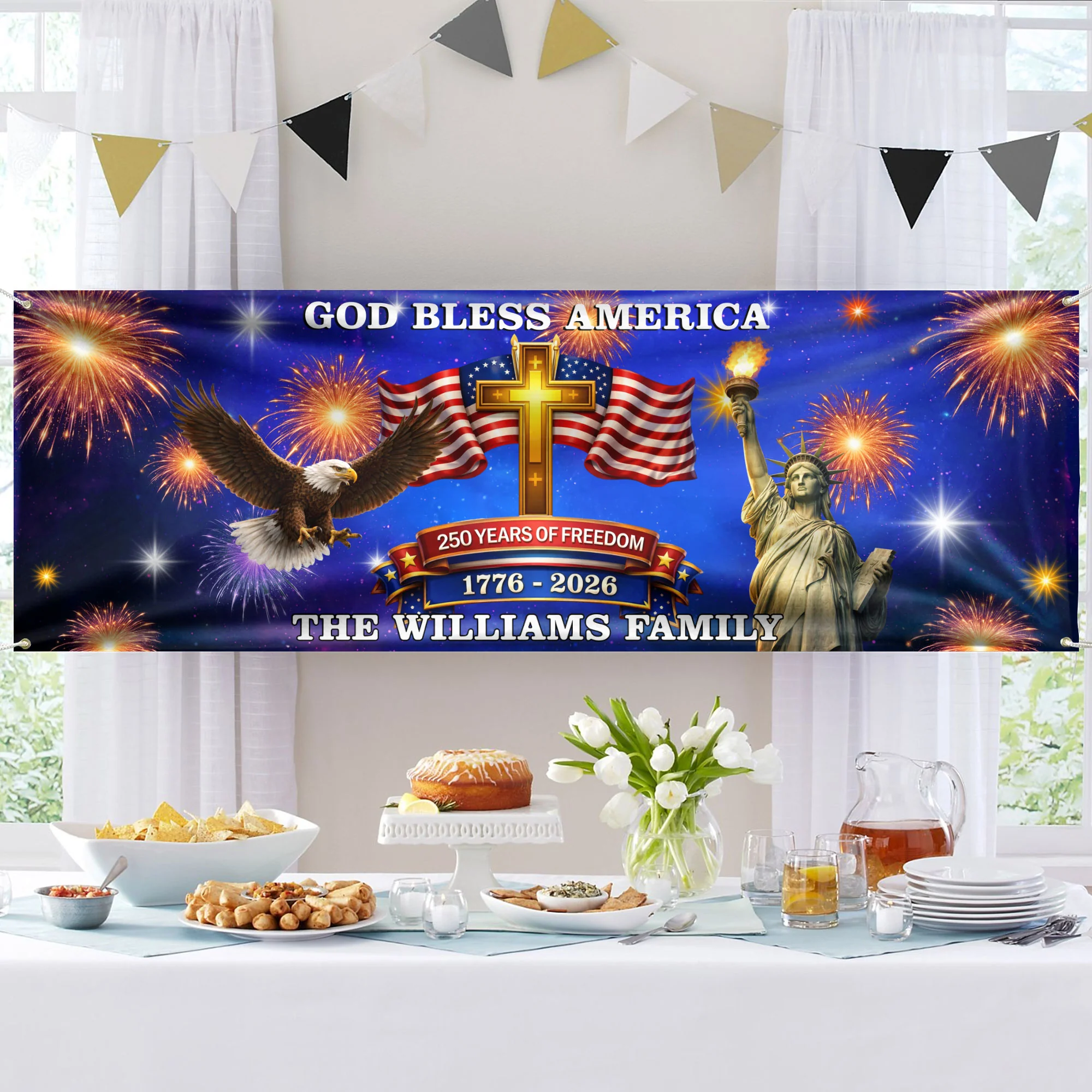 Custom Family Name 250 Years of Freedom God Bless America 1776 - 2026 Banner HO82 902158 - Image 3