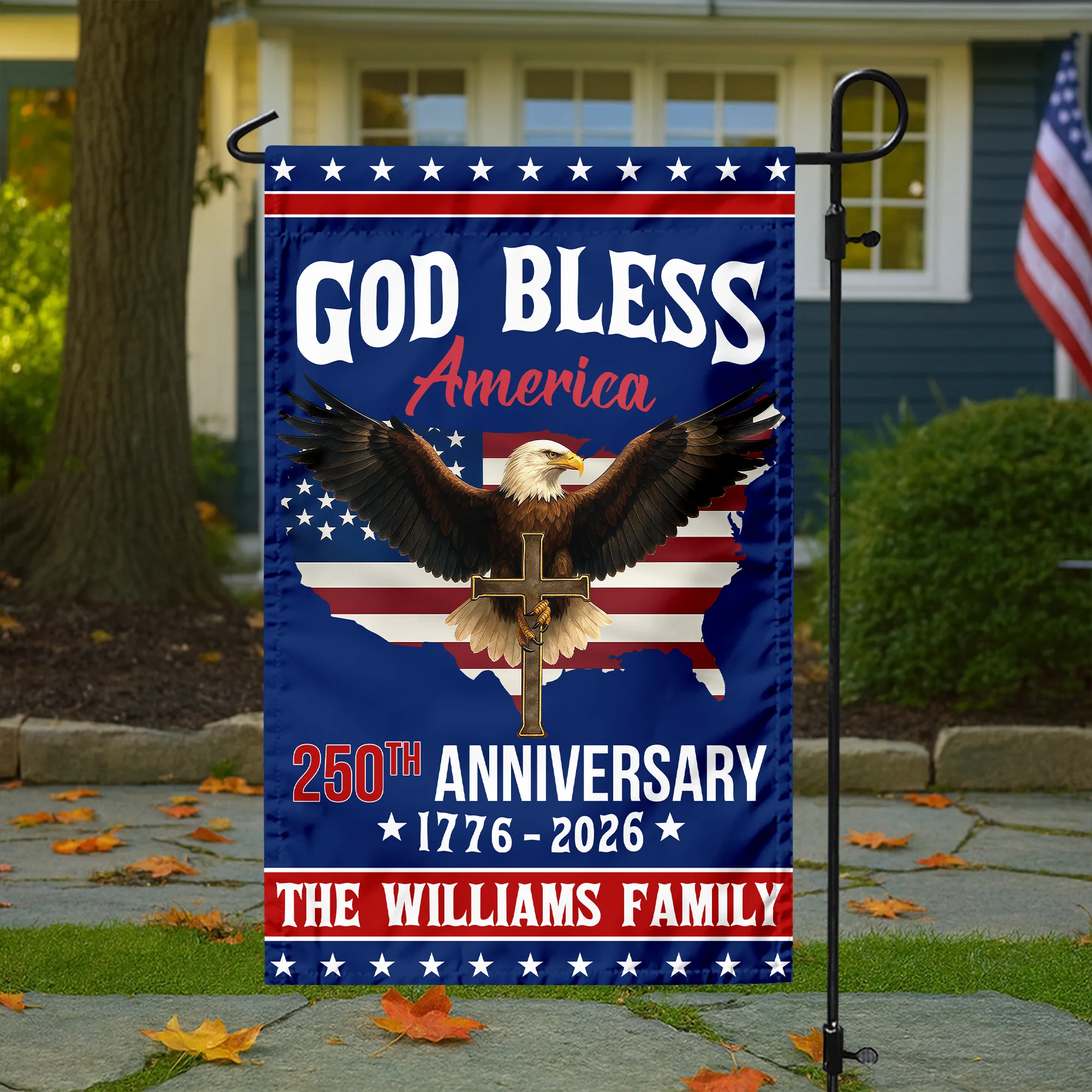 Custom Family Name 250th Anniversary God Bless America Christian Patriotic Garden Flag HO82 901882 - Image 4