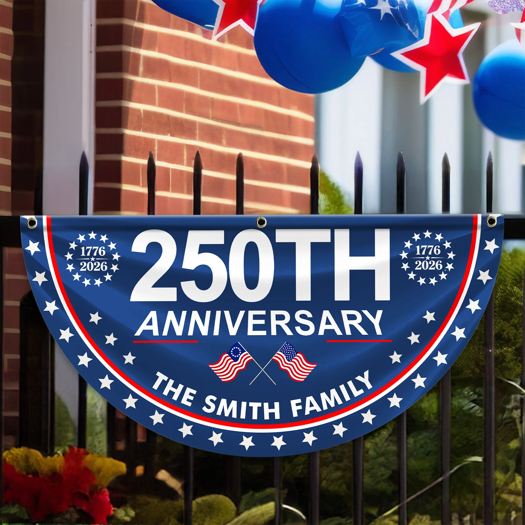 Custom Family Name 250th Anniversary USA 1776 - 2026 Non-Pleated Fan Flag HA75 920906 - Image 6