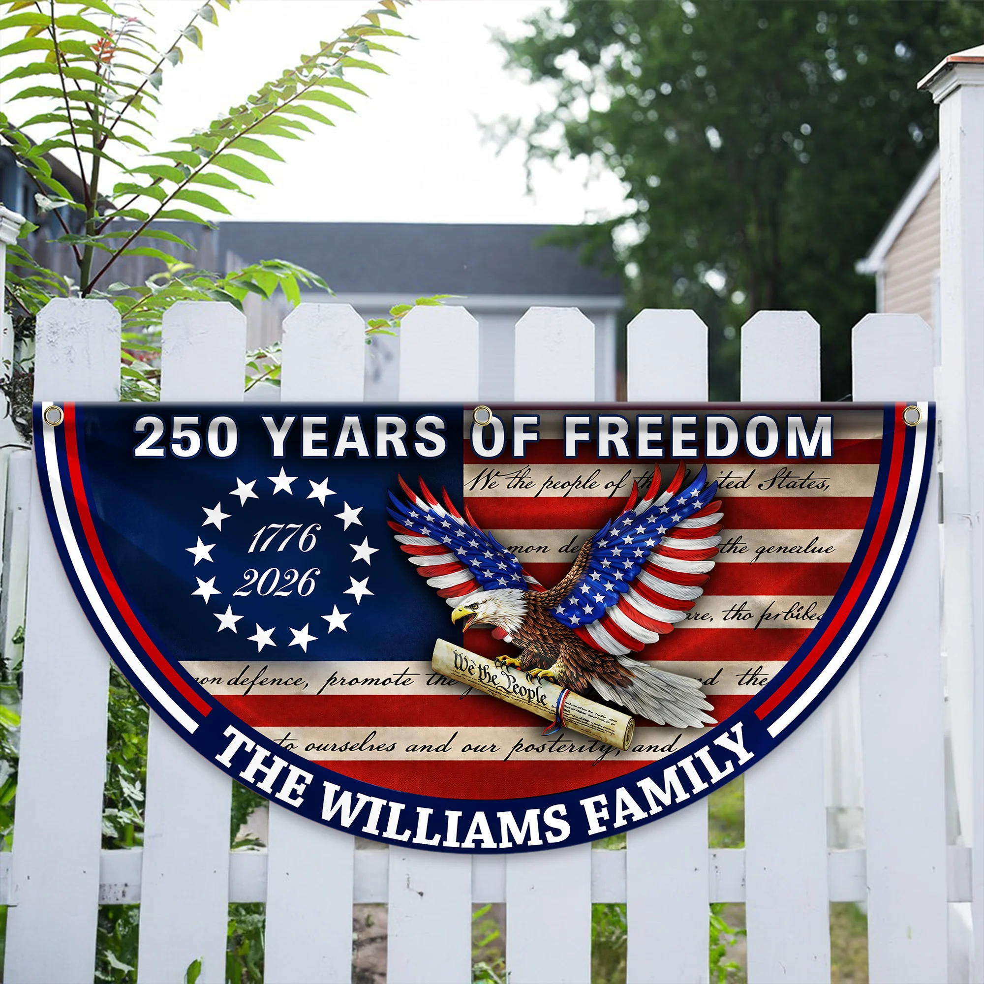 Custom Family Name America Anniversary 250 Years of Freedom Non-Pleated Fan Flag HO82 901604 - Image 3