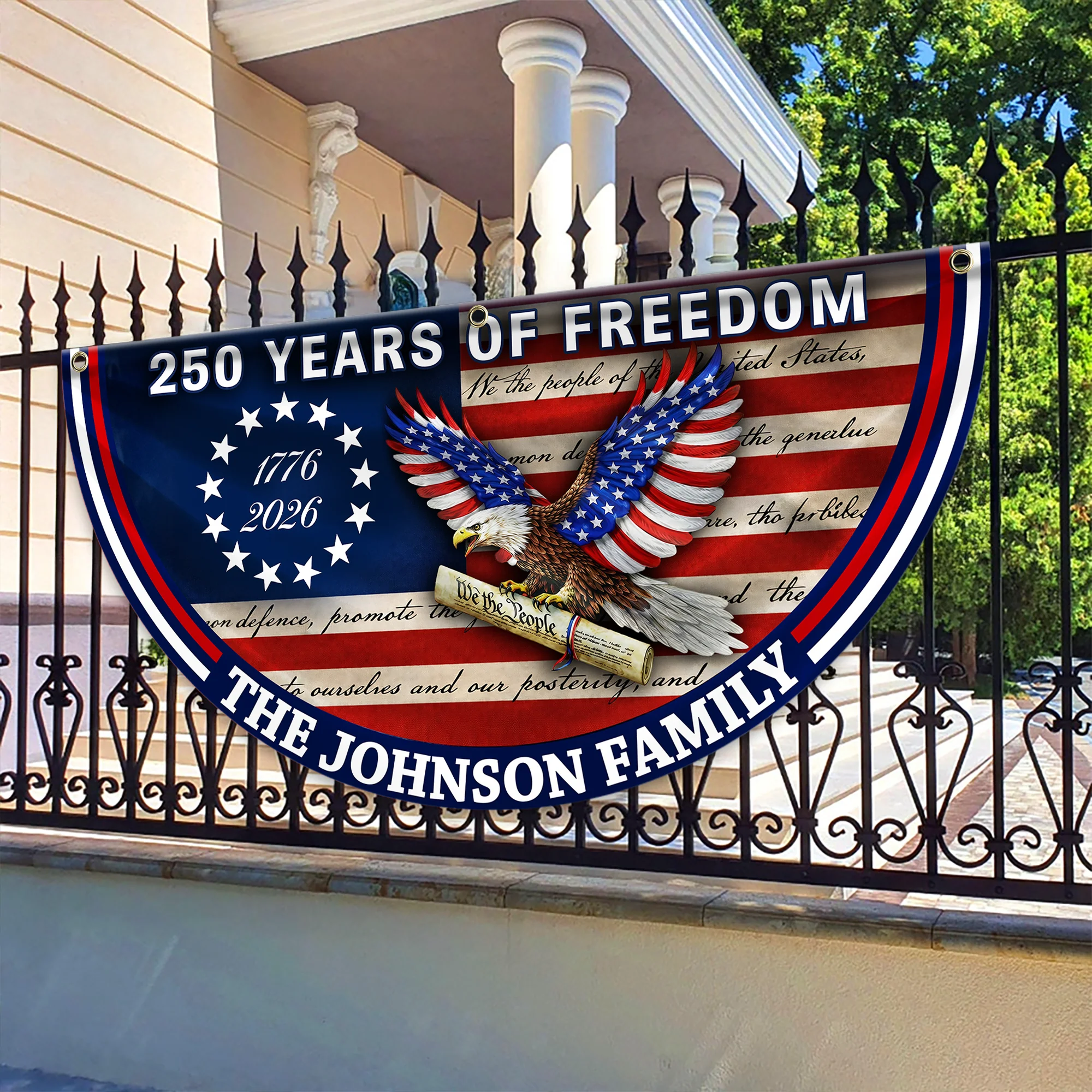 Custom Family Name America Anniversary 250 Years of Freedom Non-Pleated Fan Flag HO82 901604 - Image 4