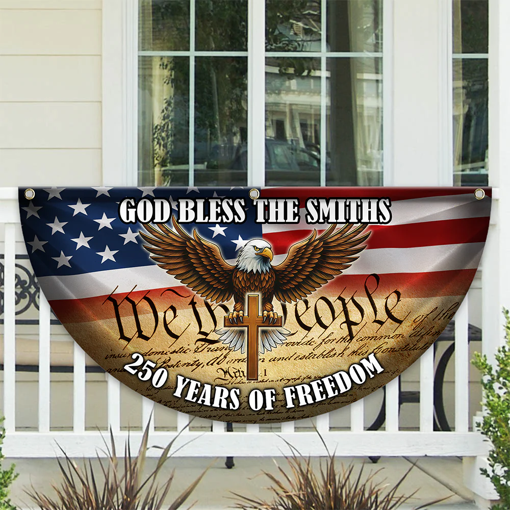 Custom Family Name 250 Years Of Freedom Non-Pleated Fan Flag TH10 169081 - Image 2