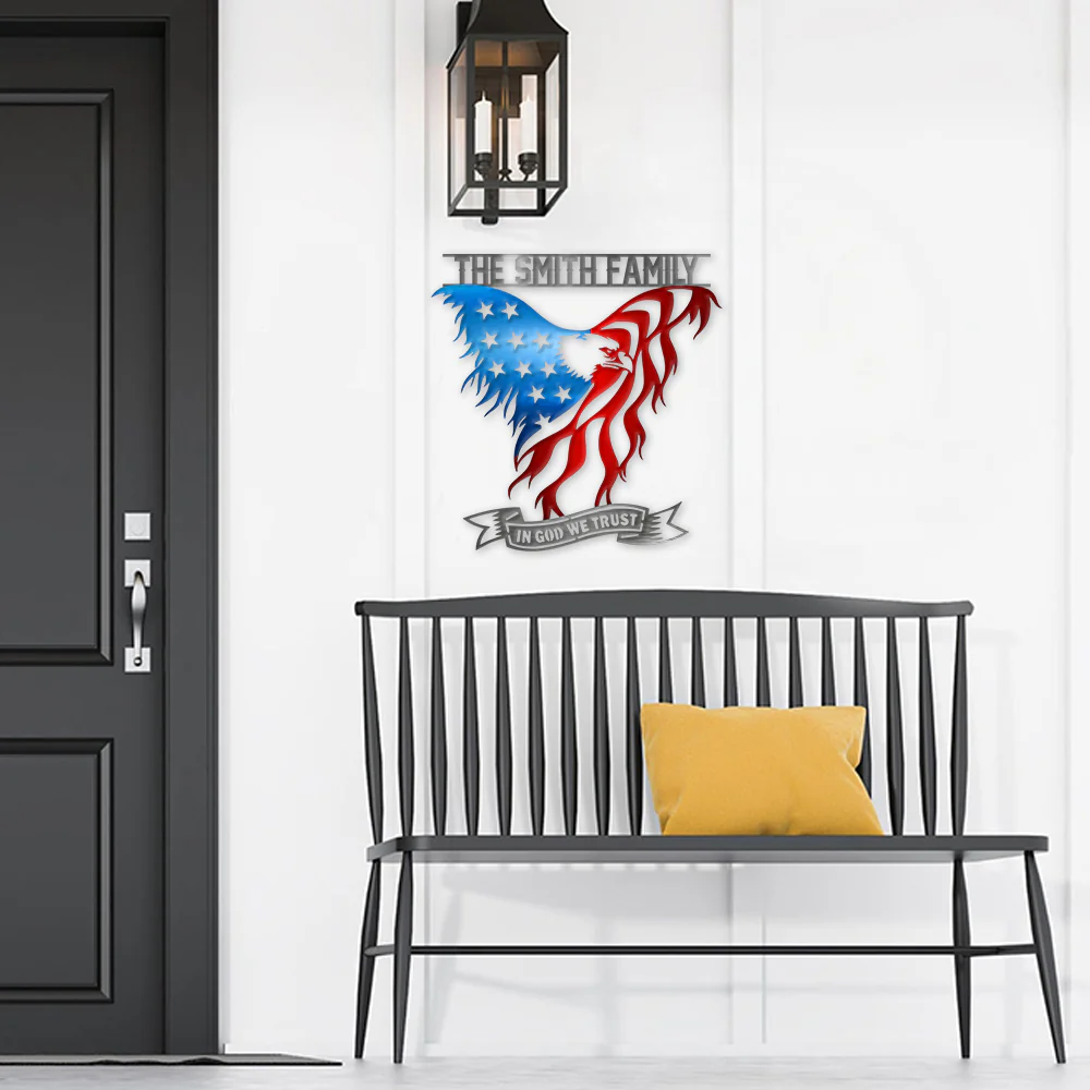 Custom Family Name American Eagle Flag In God We Trust Metal Sign LM32 897905 - Image 4