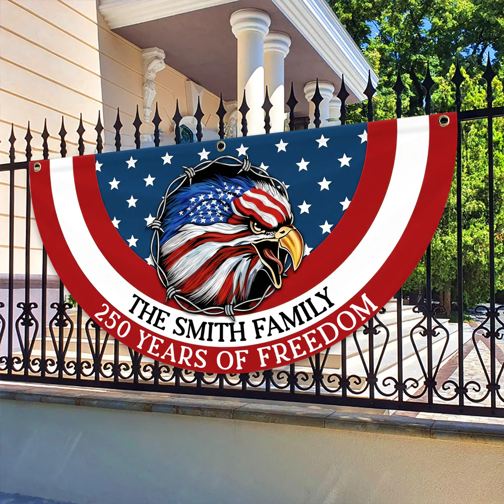 Custom Family Name American Flag 250 Years of Freedom 1776–2026 Patriotic Non-Pleated Fan Flag HO82 901334 - Image 2