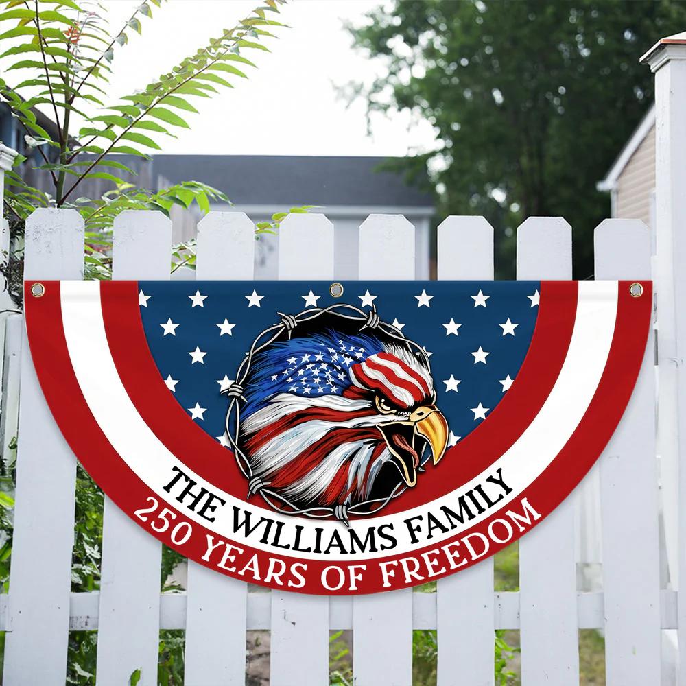 Custom Family Name American Flag 250 Years of Freedom 1776–2026 Patriotic Non-Pleated Fan Flag HO82 901334 - Image 4