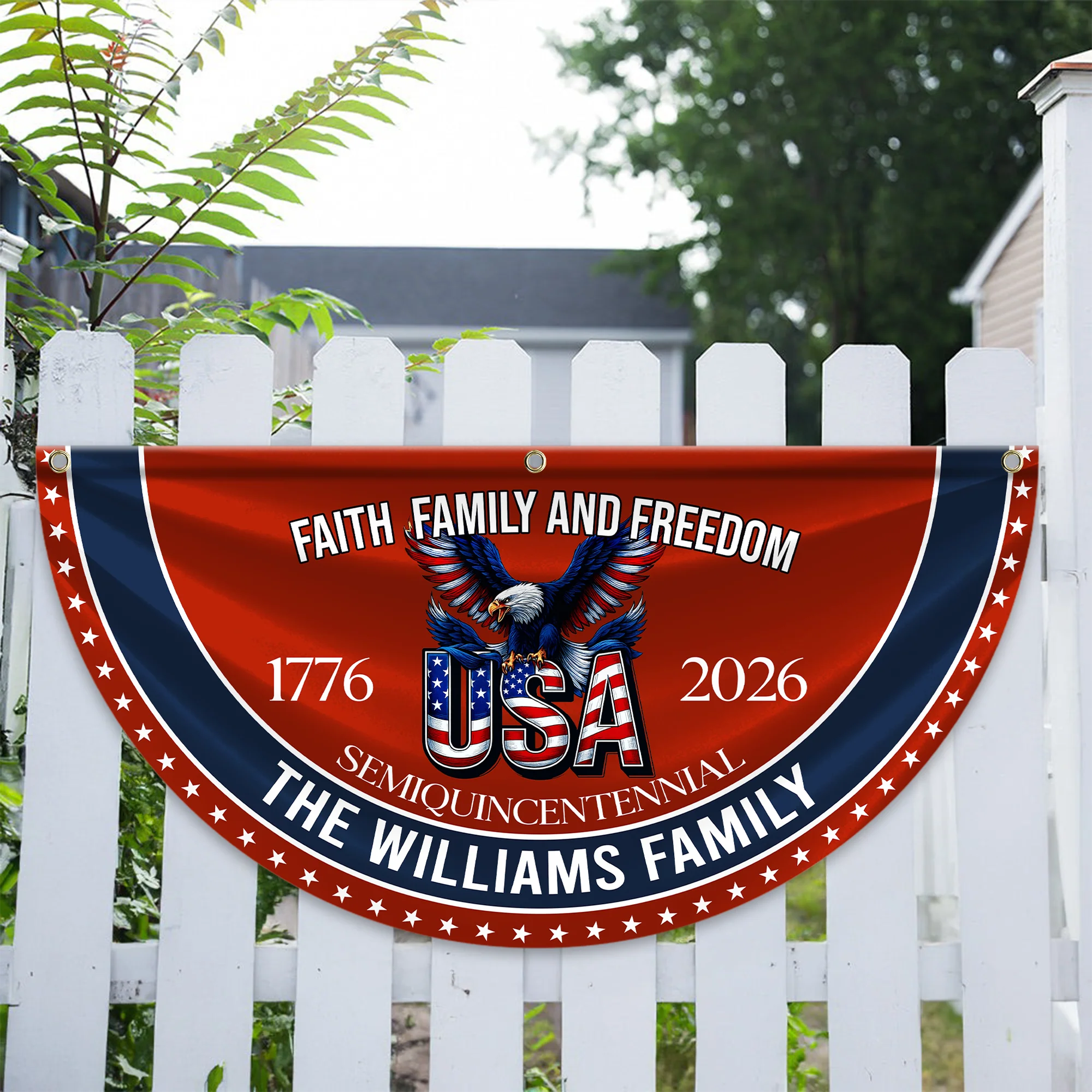 Custom Family Name Faith, Family & Freedom 250th Anniversary of America Non-Pleated Fan Flag CH07 910236 - Image 4