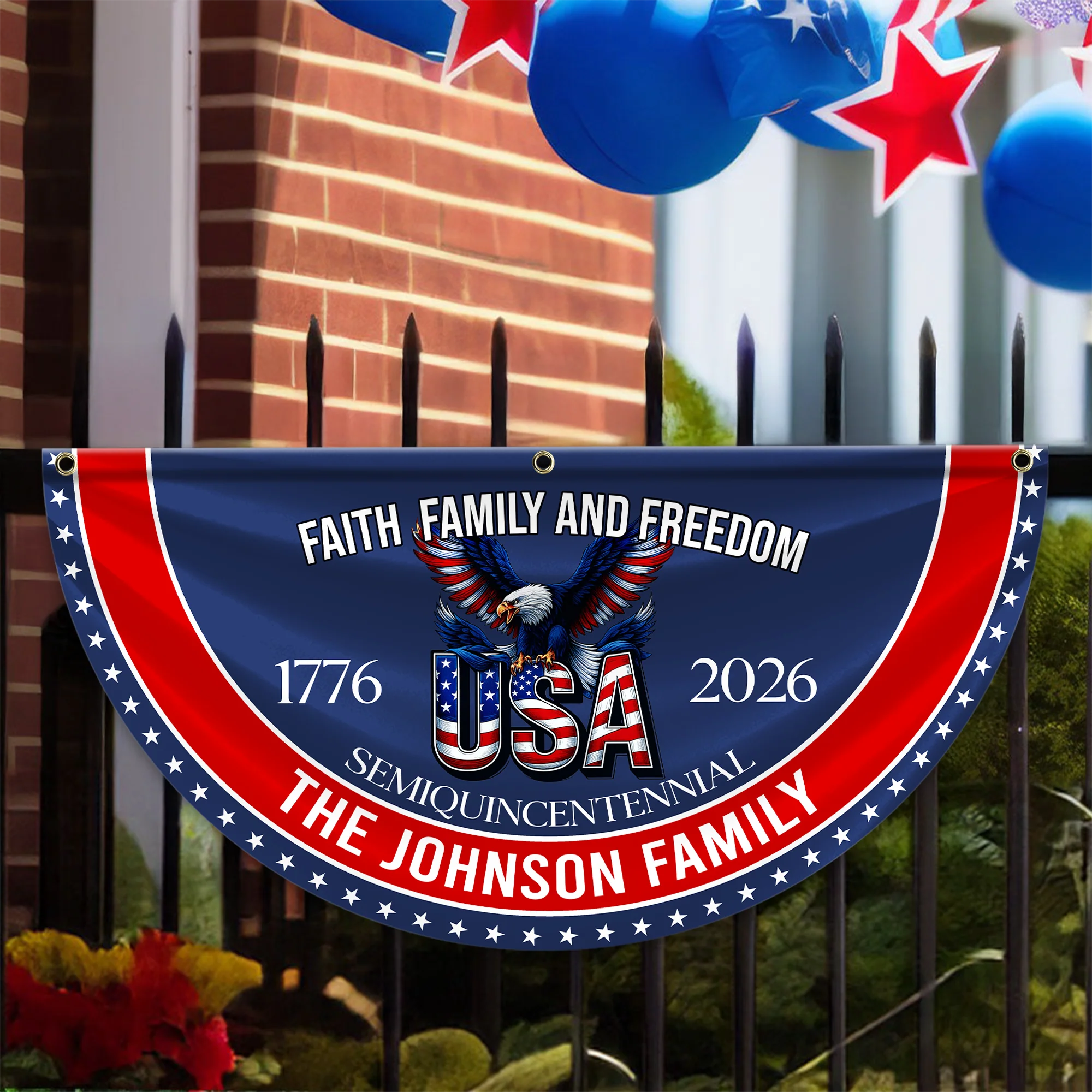 Custom Family Name Faith, Family & Freedom 250th Anniversary of America Non-Pleated Fan Flag CH07 910236 - Image 5