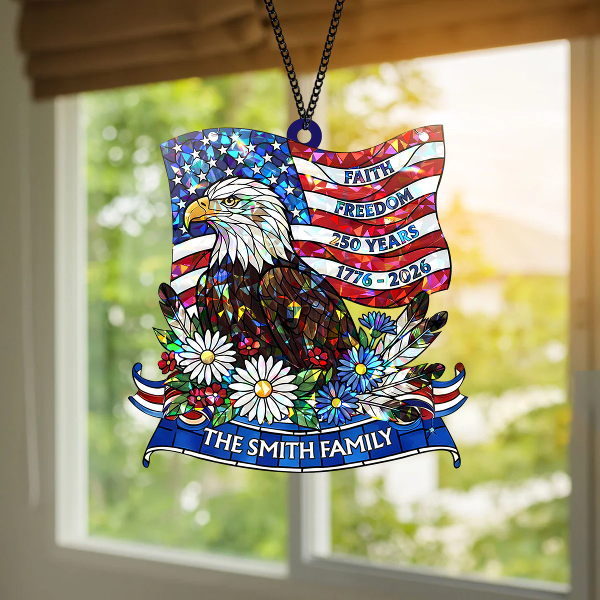 Custom Family Name Faith Freedom 250 Years 1776–2026 Stained Glass Suncatcher LM32 897949 - Image 2
