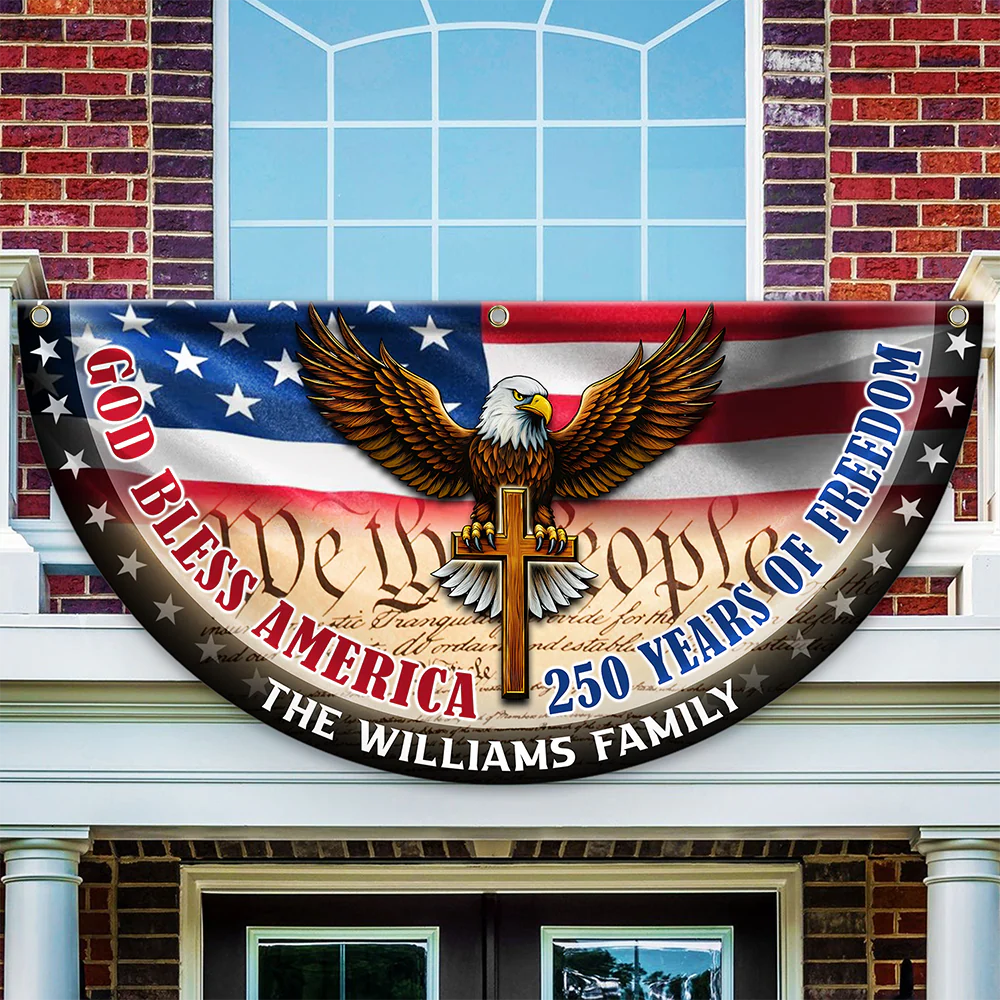 Custom Family Name God Bless America Non-Pleated Fan Flag HA75 898804