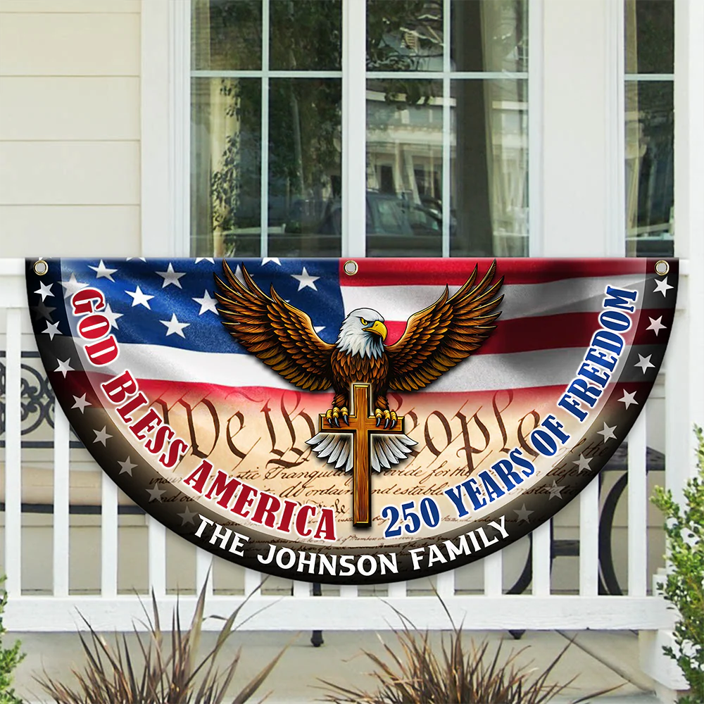 Custom Family Name God Bless America Non-Pleated Fan Flag HA75 898804 - Image 2