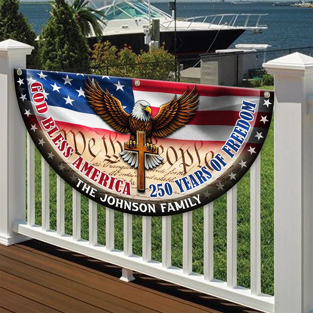 Custom Family Name God Bless America Non-Pleated Fan Flag HA75 898804 - Image 3